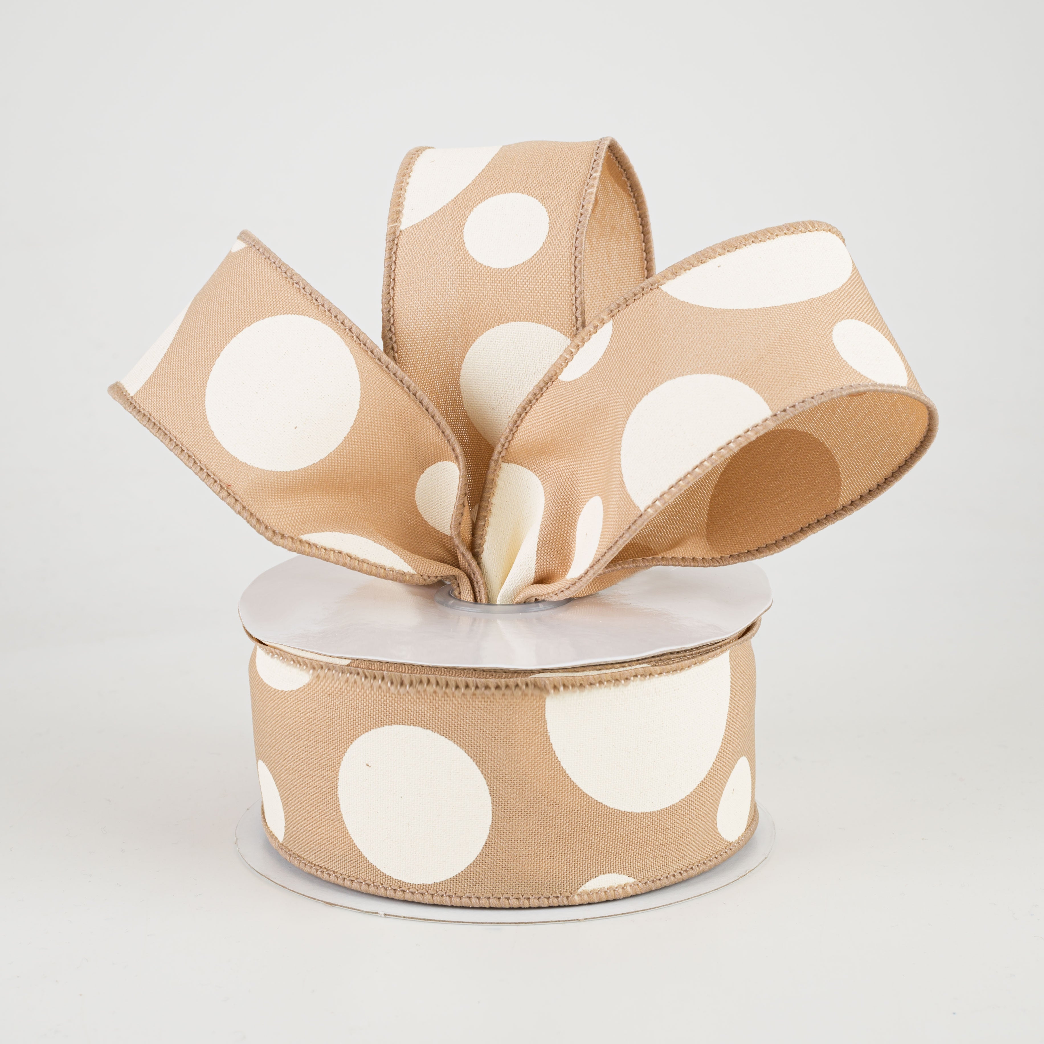 1.5" Giant Three Size Polka Dot Ribbon: Beige & Ivory (10 Yards) Lifestyle Photo