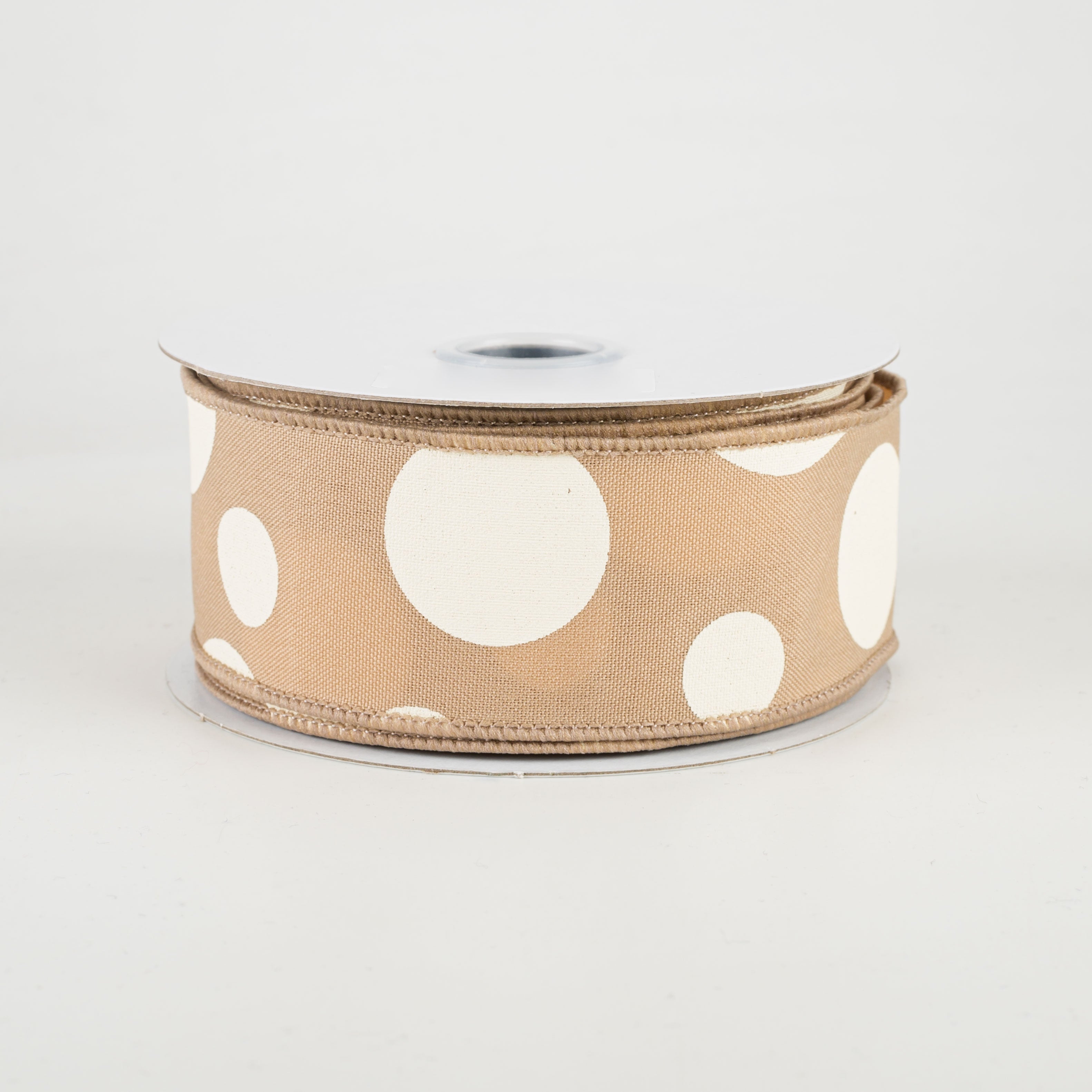 1.5" Giant Three Size Polka Dot Ribbon: Beige & Ivory (10 Yards)