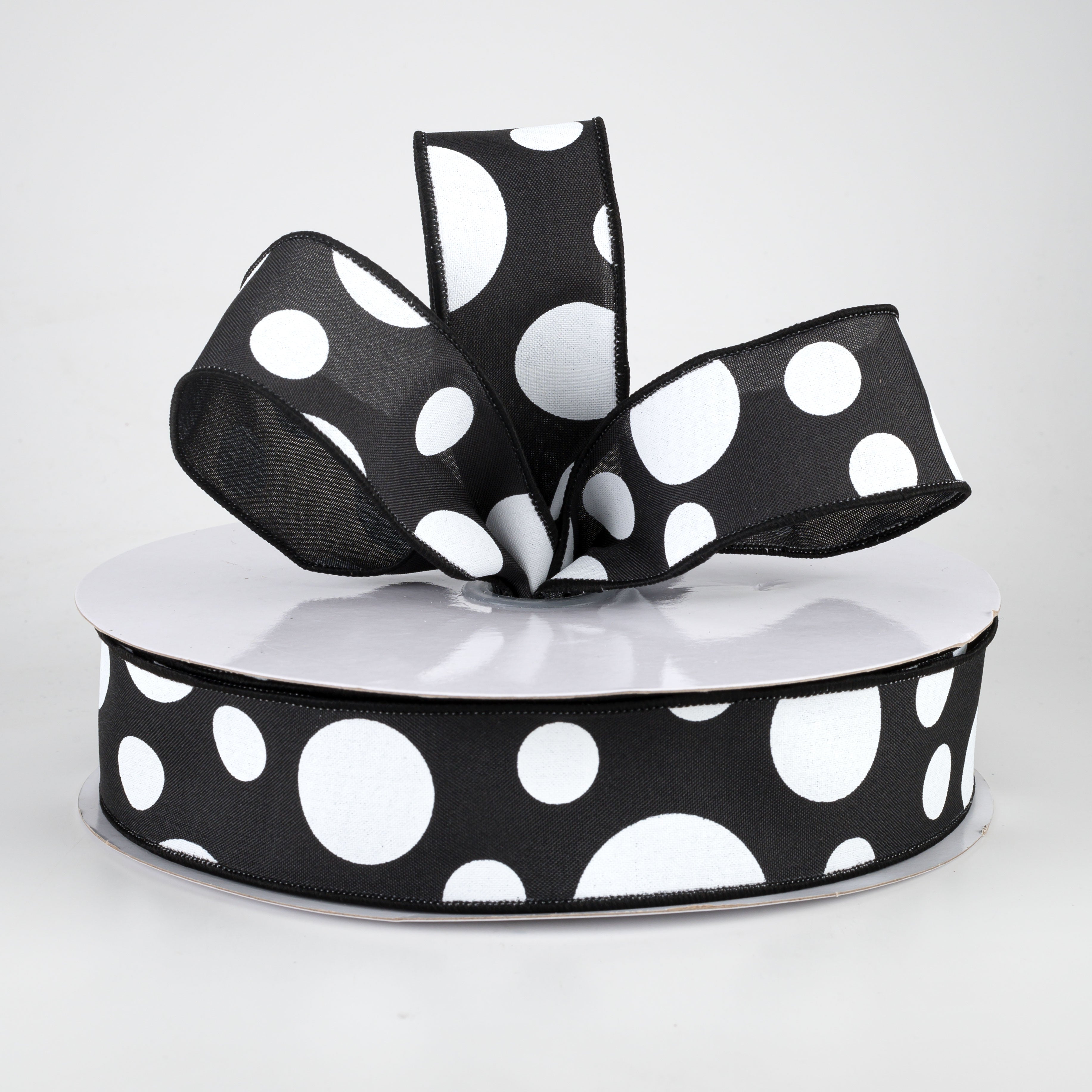 1.5" Giant Three Size Polka Dot Ribbon: Black & White (50 Yards) Lifestyle Photo