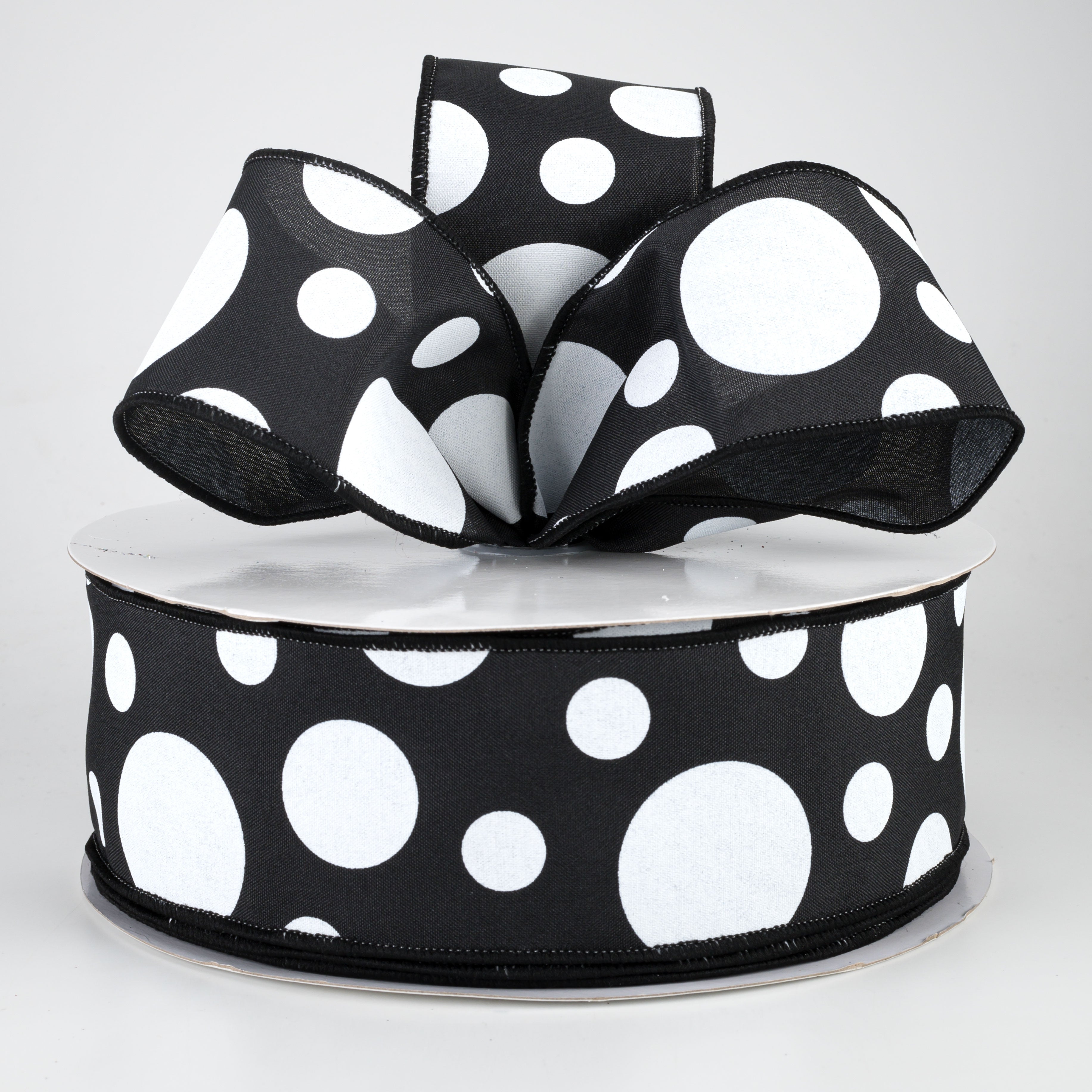2.5" Giant Three Size Polka Dot Ribbon: Black & White (50 Yards) Lifestyle Photo