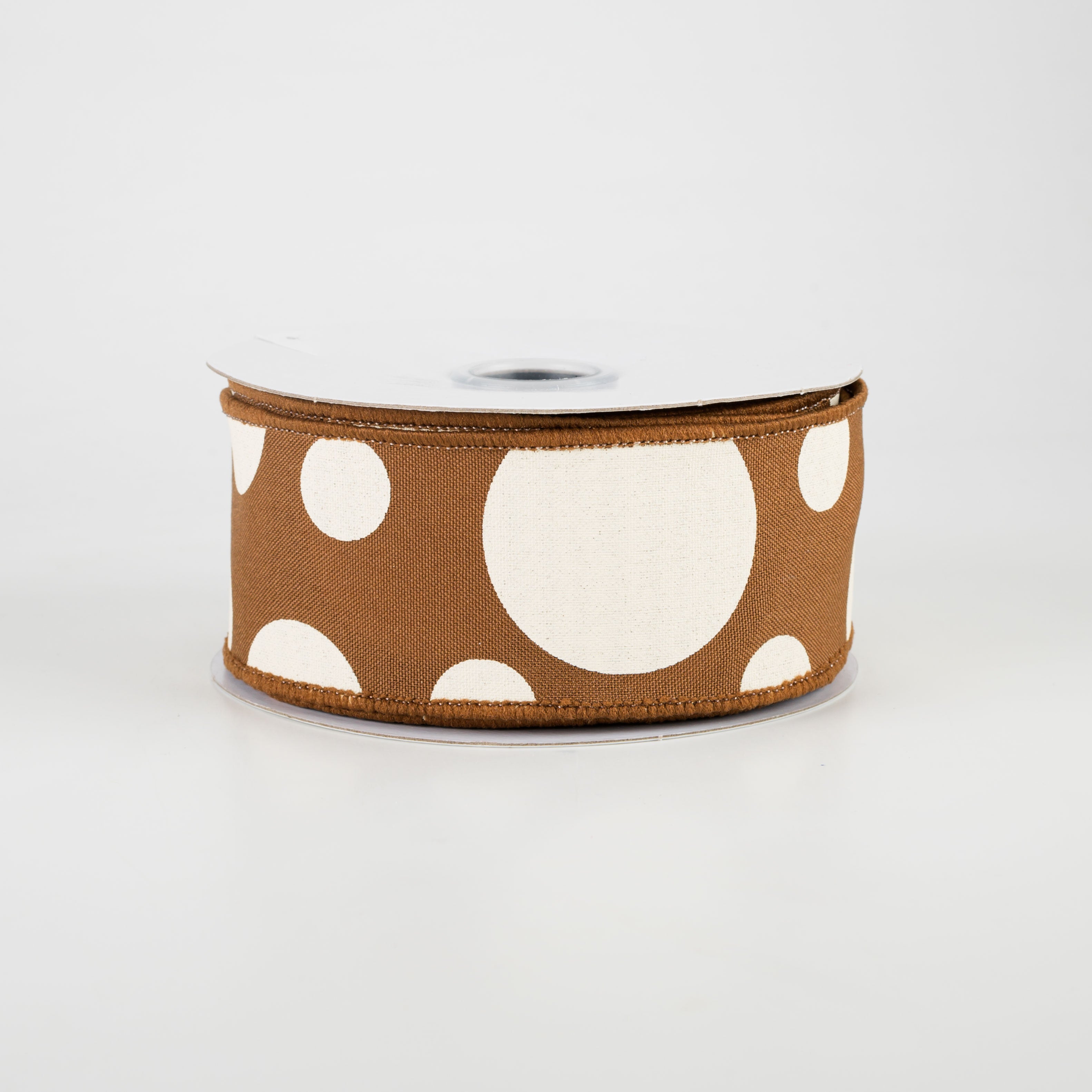 1.5" Giant Three Size Polka Dot Ribbon: Brown & Ivory (10 Yards)
