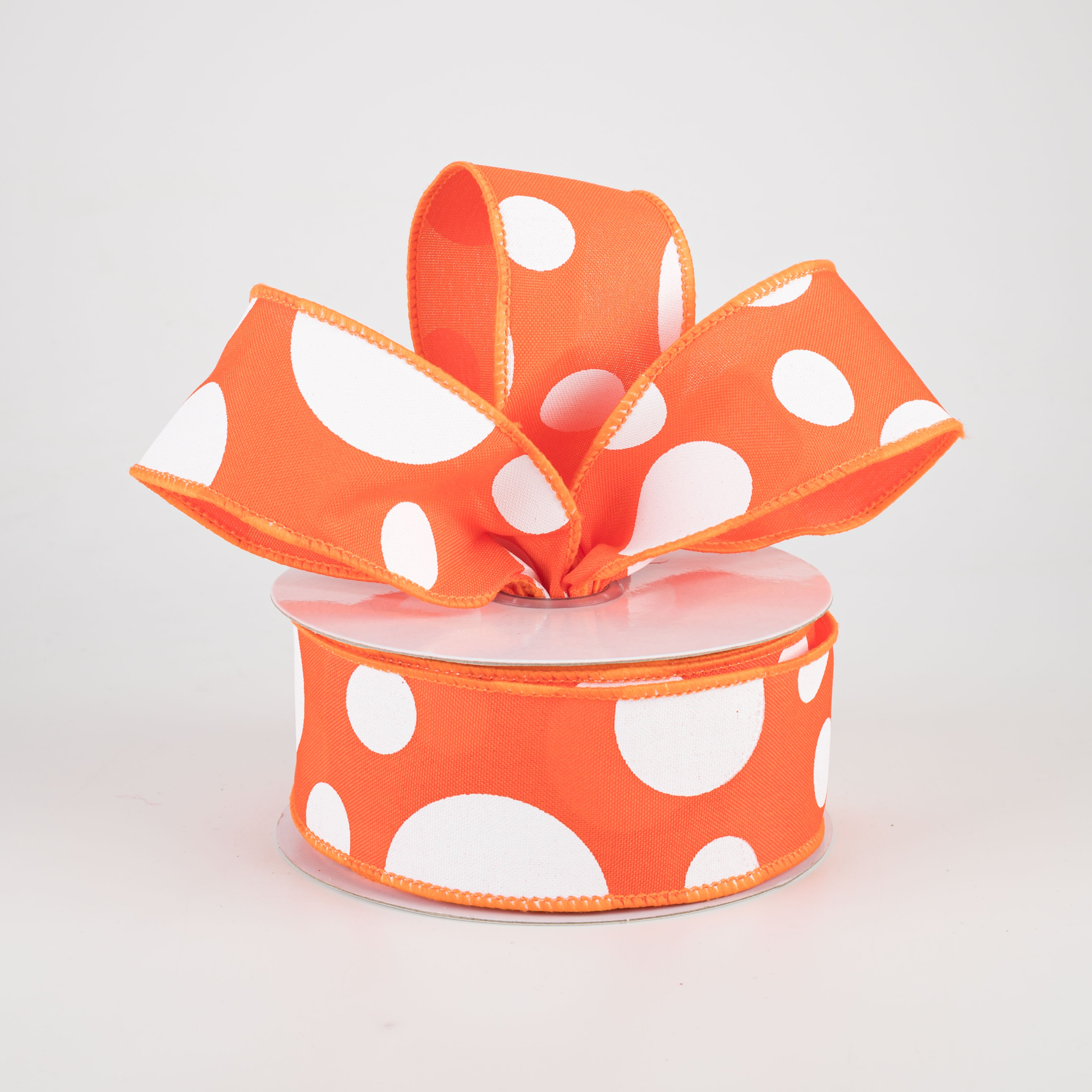 1.5" Giant Three Size Polka Dot Ribbon: Dark Orange & White (10 Yards) Lifestyle Photo
