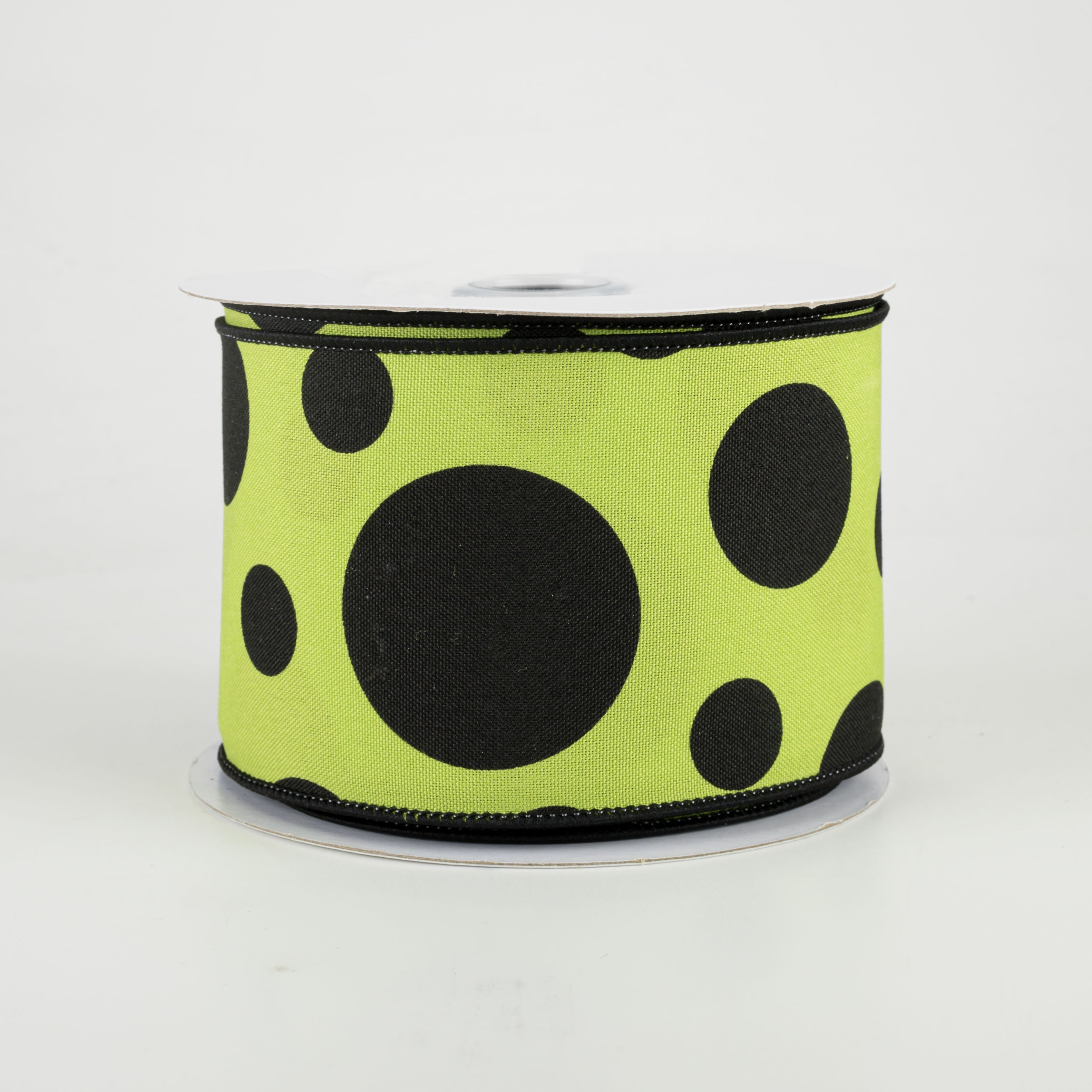 2.5" Giant Three Size Polka Dot Ribbon: Lime Green & Black (10 Yards)