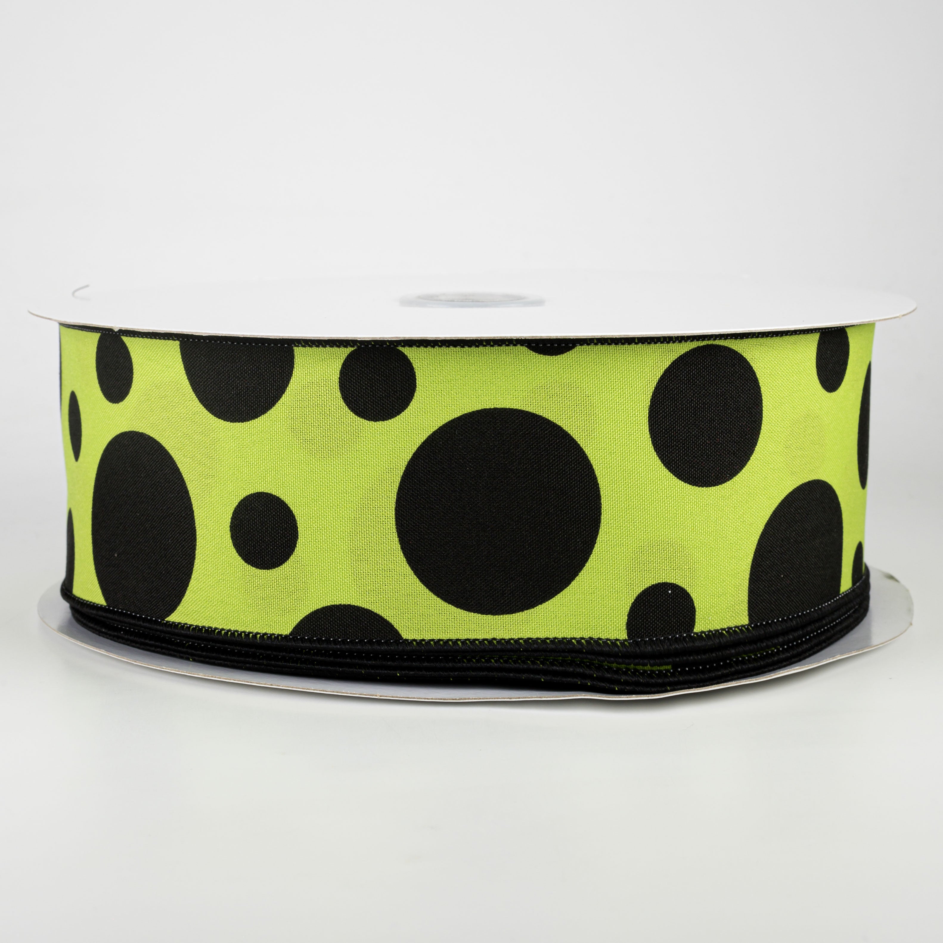 2.5" Giant Three Size Polka Dot Ribbon: Lime Green & Black (50 Yards)