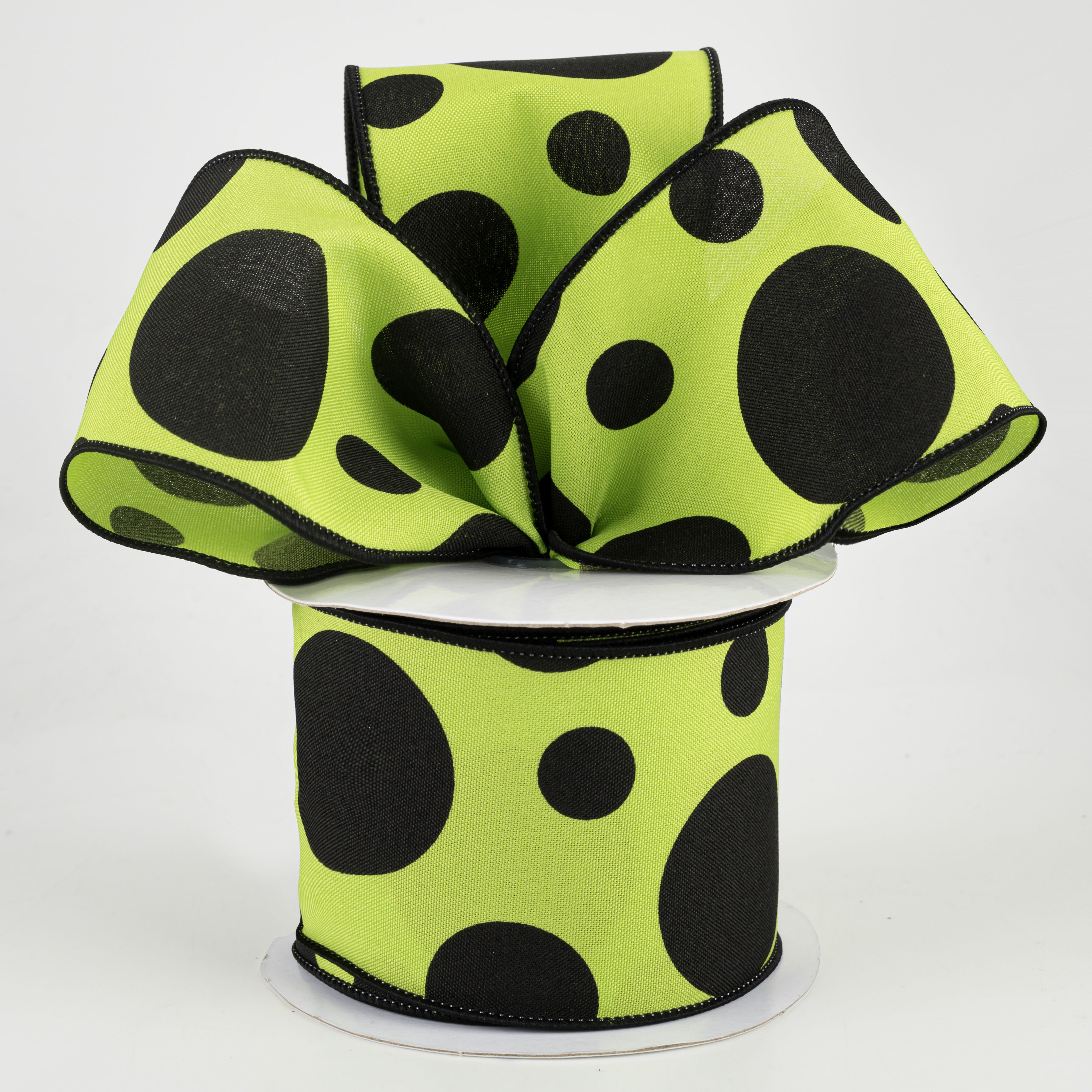 2.5" Giant Three Size Polka Dot Ribbon: Lime Green & Black (10 Yards) Lifestyle Photo