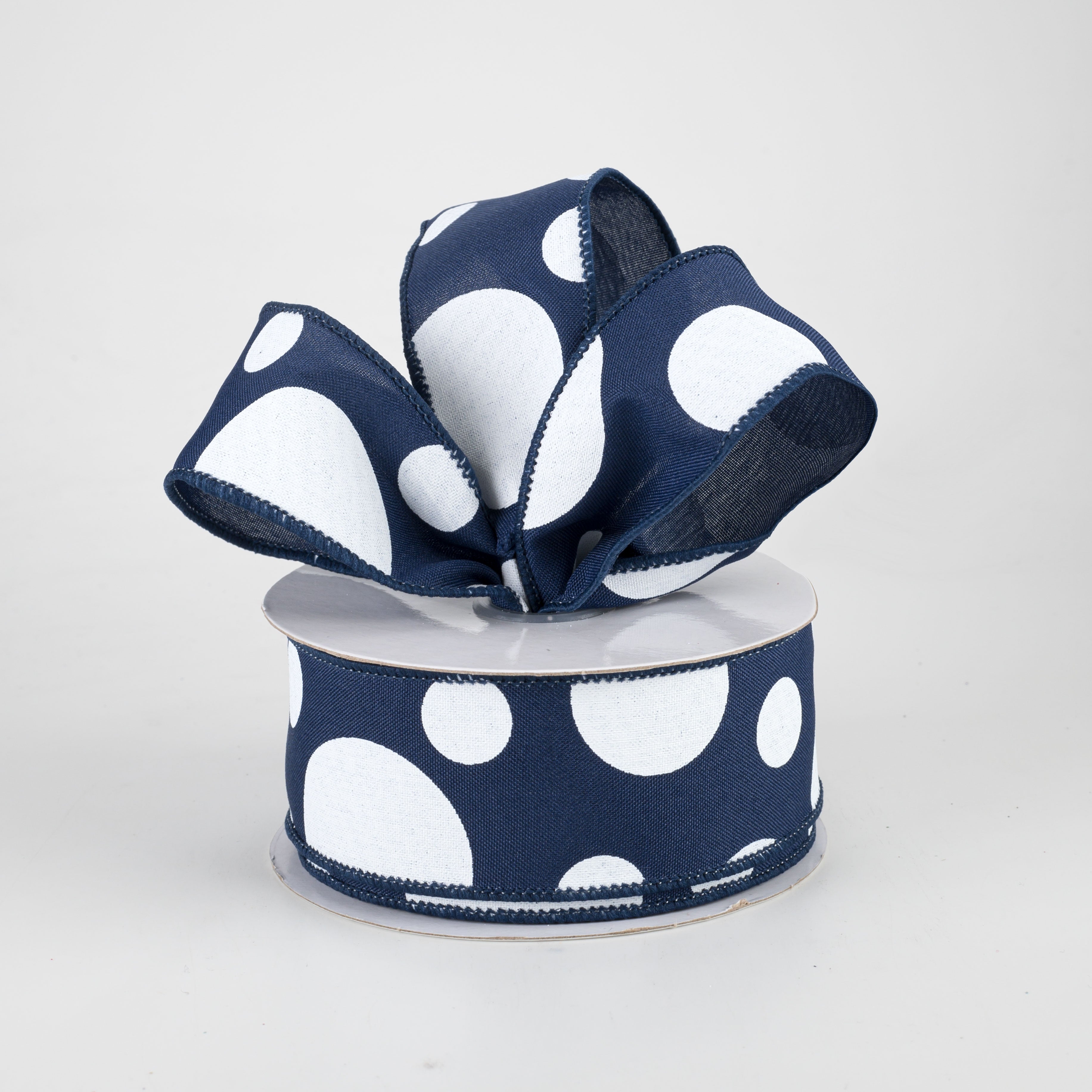 1.5" Giant Three Size Polka Dot Ribbon: Navy Blue & White (10 Yards) Lifestyle Photo