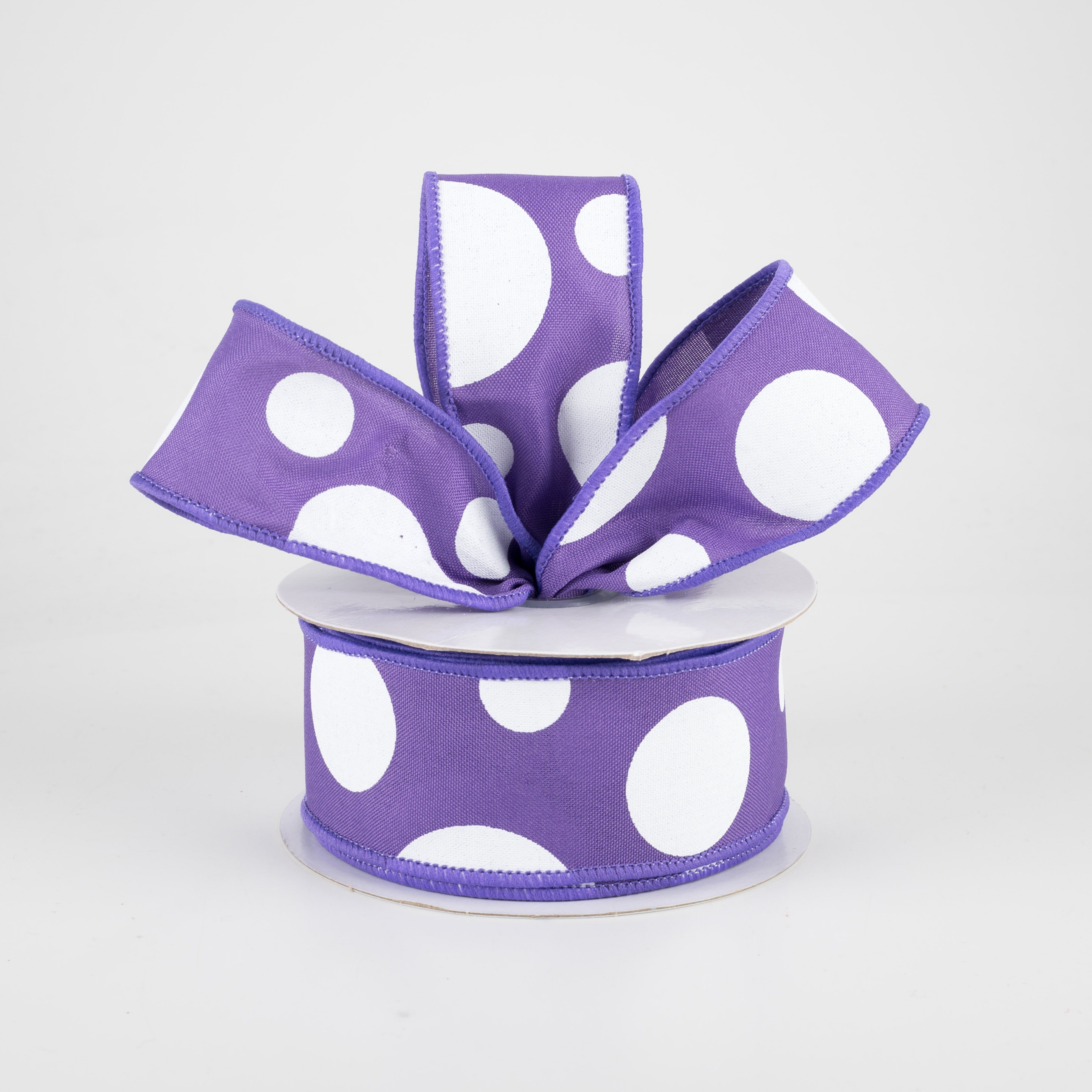 1.5" Giant Three Size Polka Dot Ribbon: Purple & White (10 Yards) Lifestyle Photo