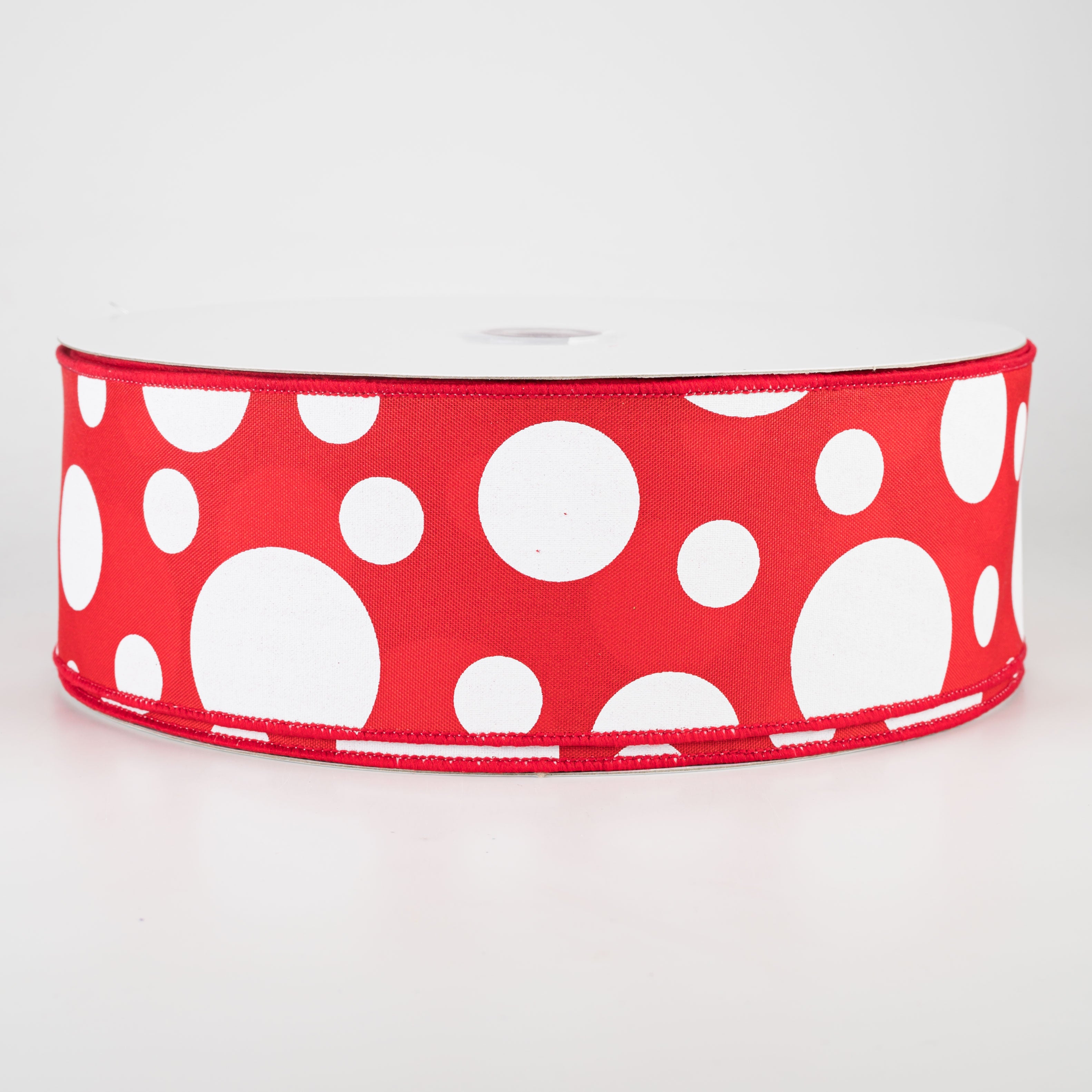 2.5" Giant Three Size Polka Dot Ribbon: Red & White (50 Yards)