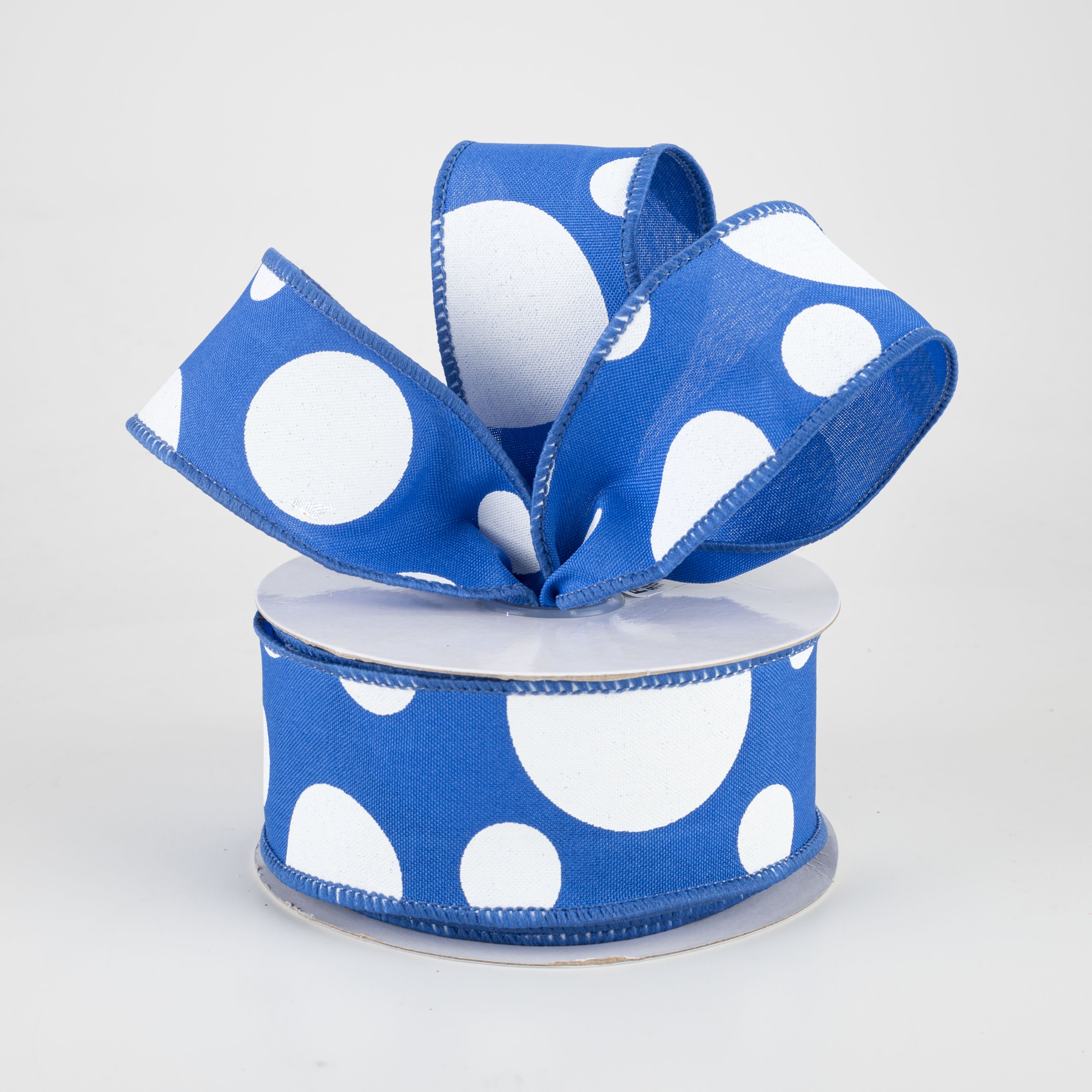 1.5" Giant Three Size Polka Dot Ribbon: Royal Blue & White (10 Yards) Lifestyle Photo