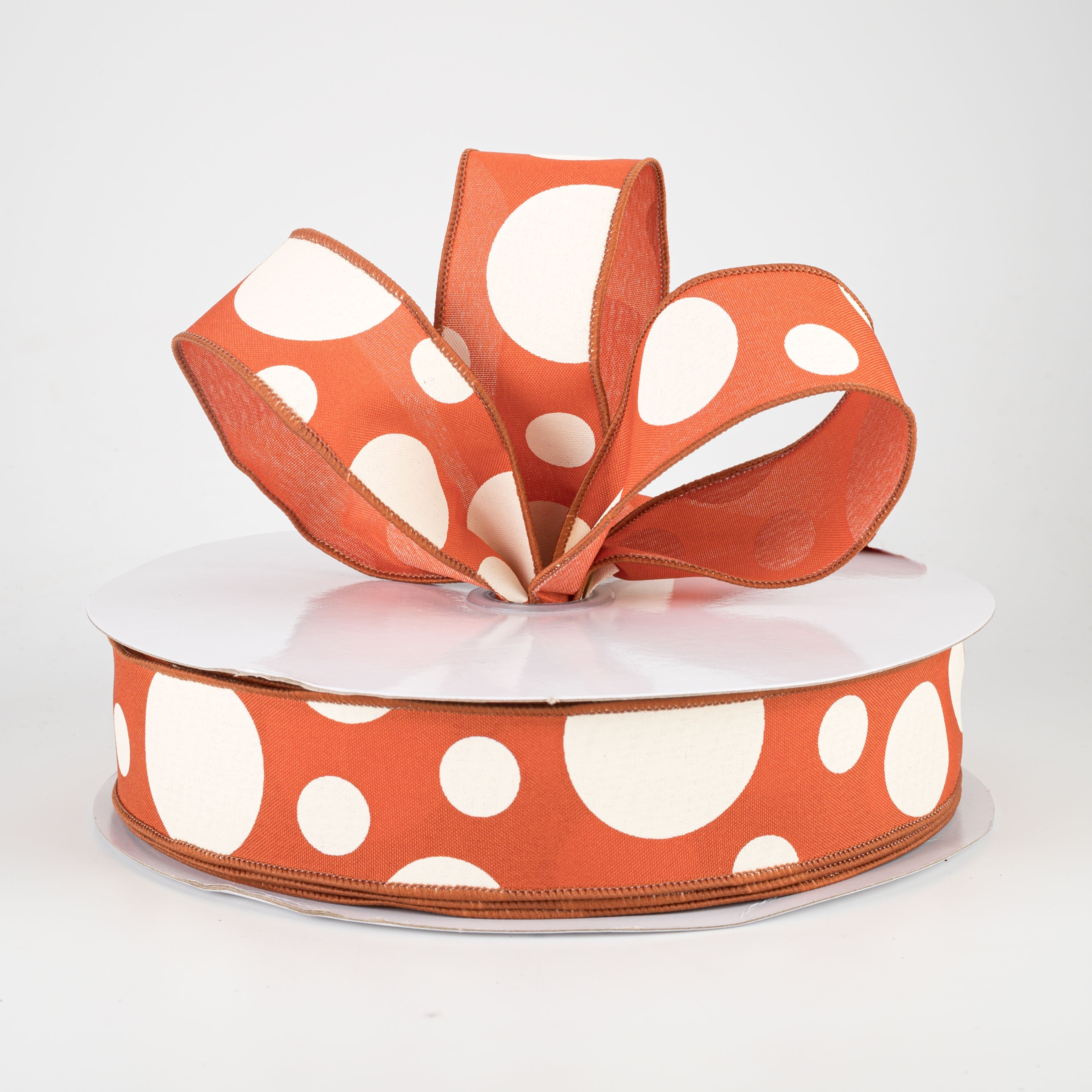 1.5" Giant Three Size Polka Dot Ribbon: Rust & Ivory (50 Yards) Lifestyle Photo
