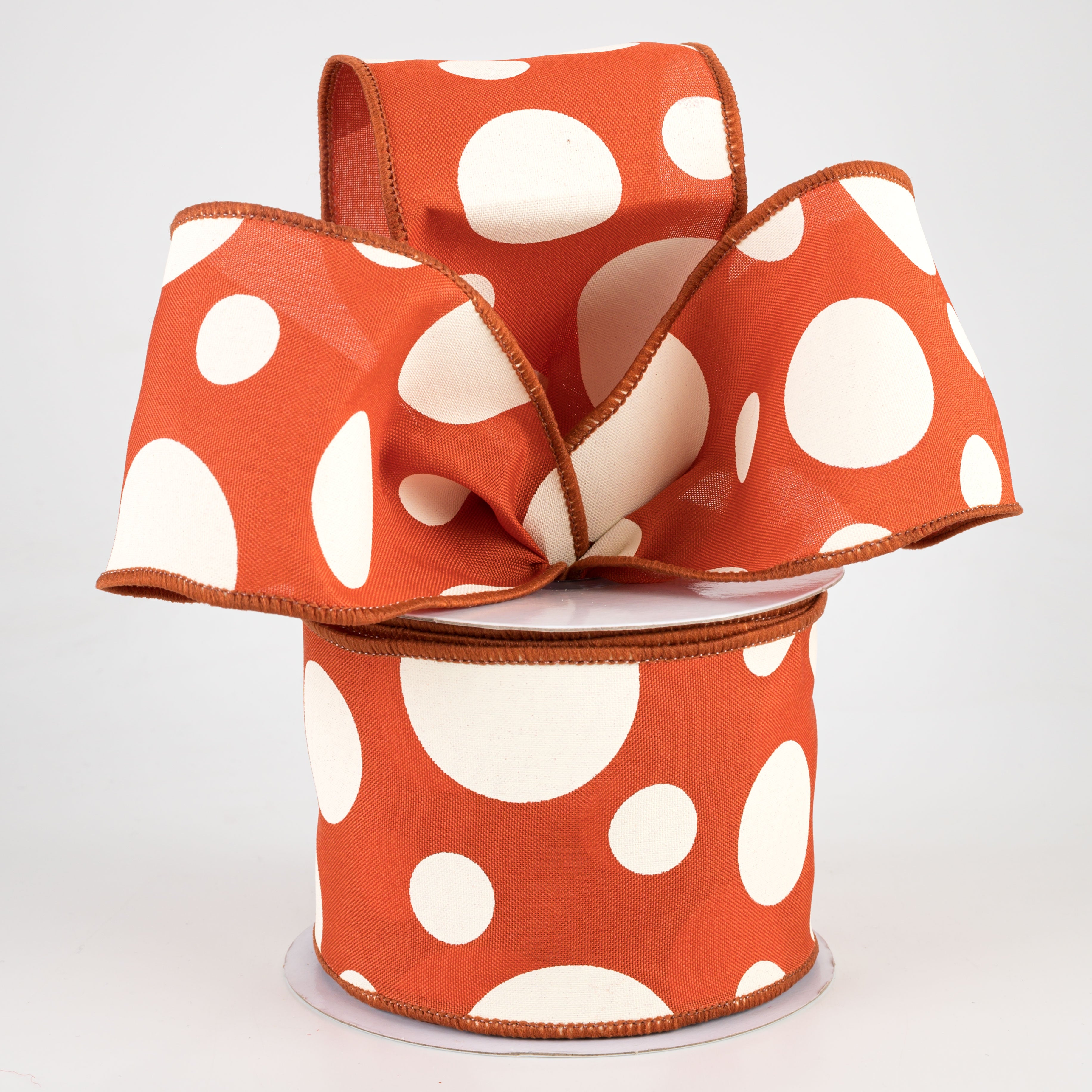 2.5" Giant Three Size Polka Dot Ribbon: Rust & Ivory (10 Yards) Lifestyle Photo