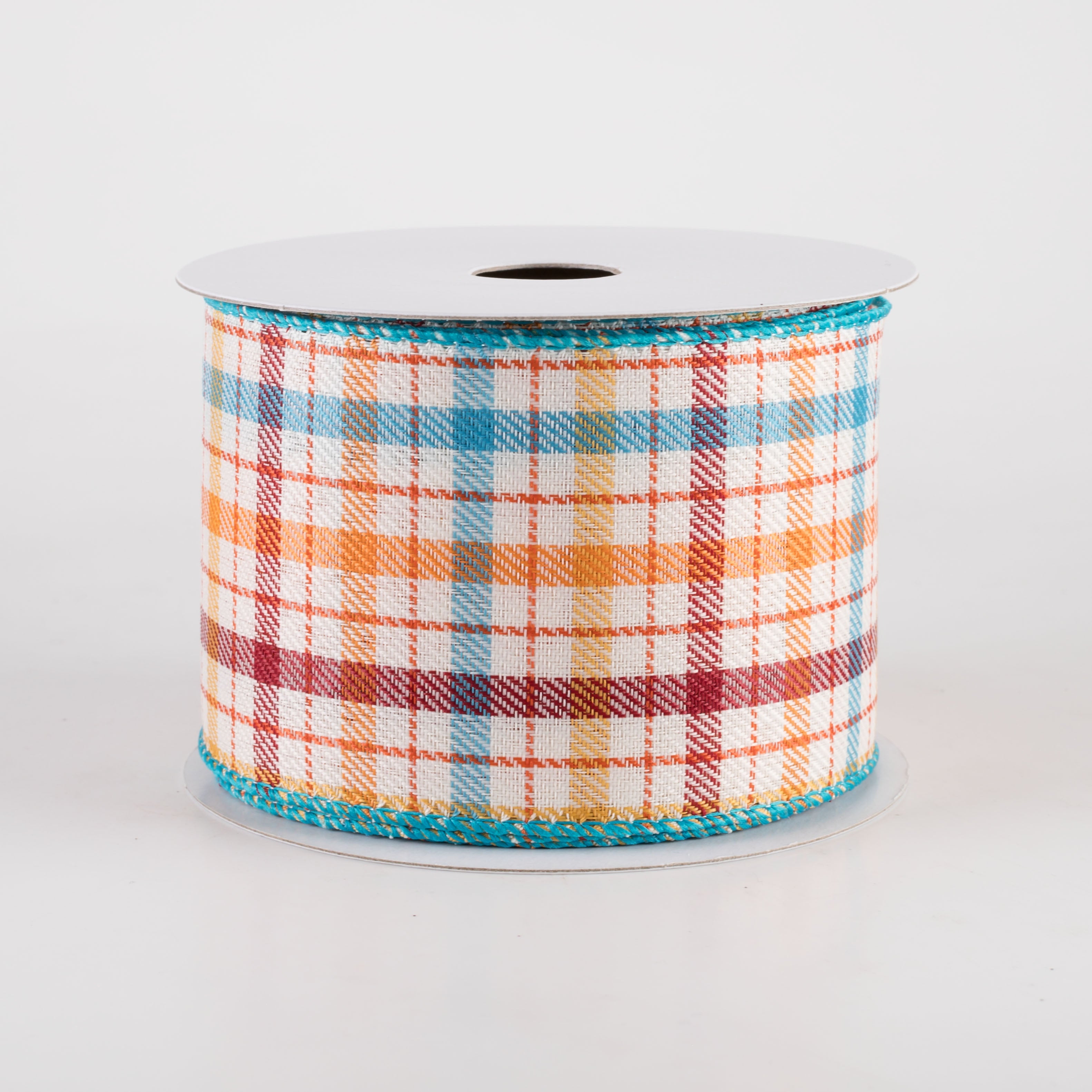 2.5" Gilmore Plaid Ribbon: Teal, Sunflower, Burgundy & Orange (10 Yards) Item Number: 61413-40-33