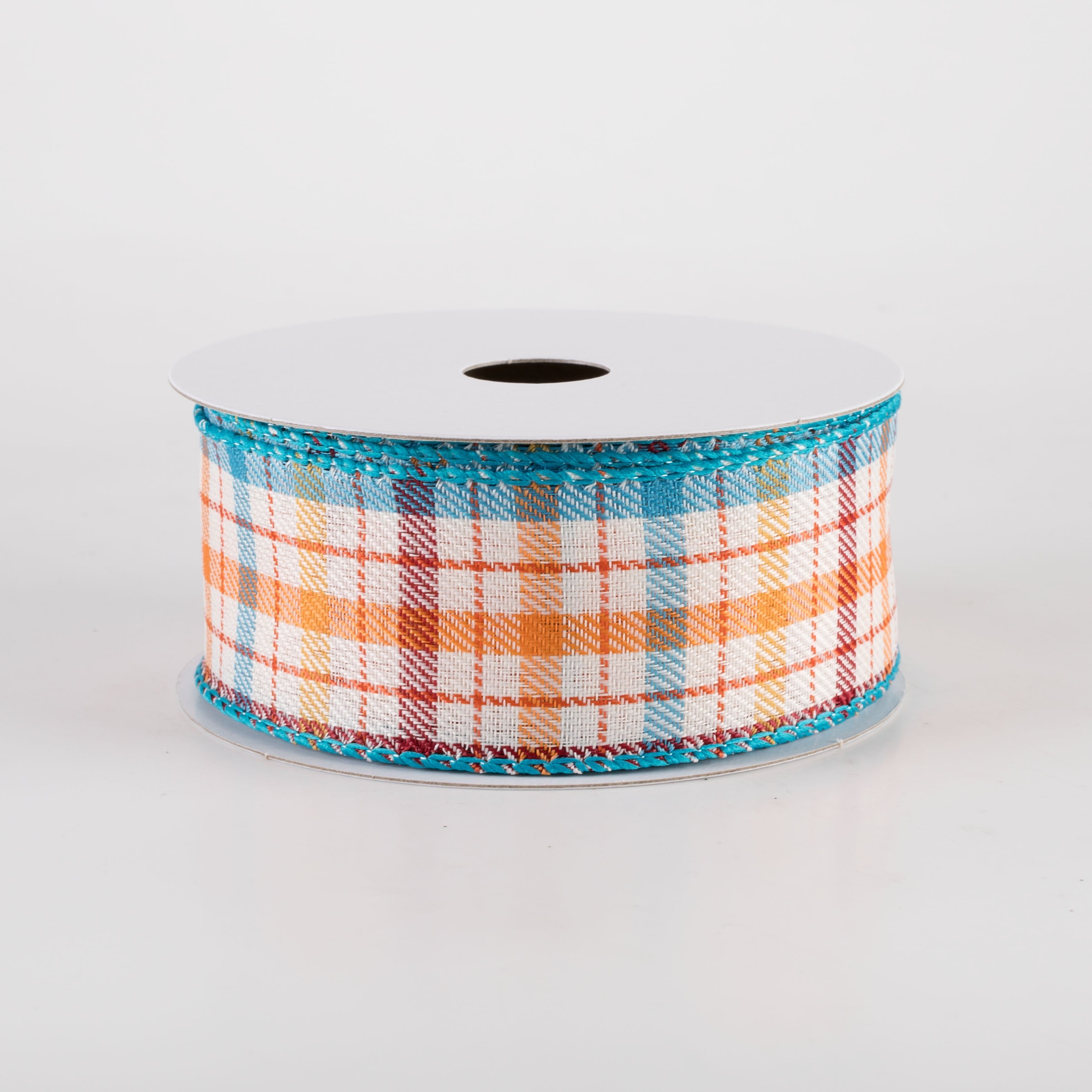 1.5" Gilmore Plaid Ribbon: Teal, Sunflower, Burgundy & Orange (10 Yards) Item Number: 61413-09-33