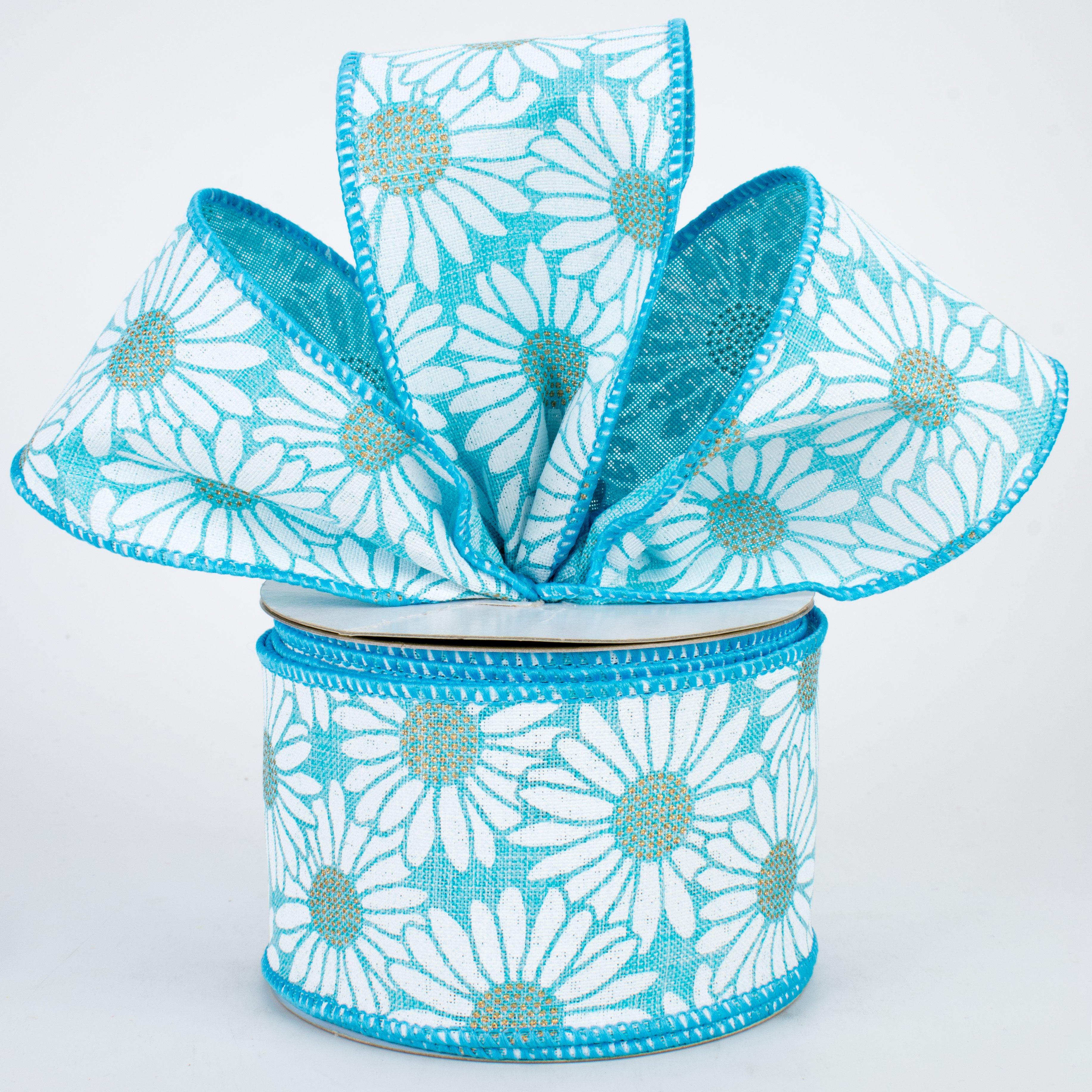 2.5" Gilt Daisies Ribbon: Blue (10 Yards) Lifestyle Photo