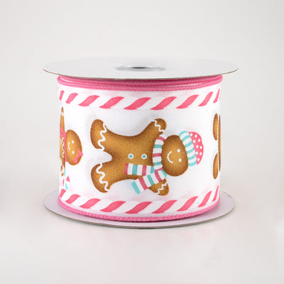 2.5" Gingerbread Boy & Girl Candy Ribbon: White, Pink, Ice Blue (10 Yards)