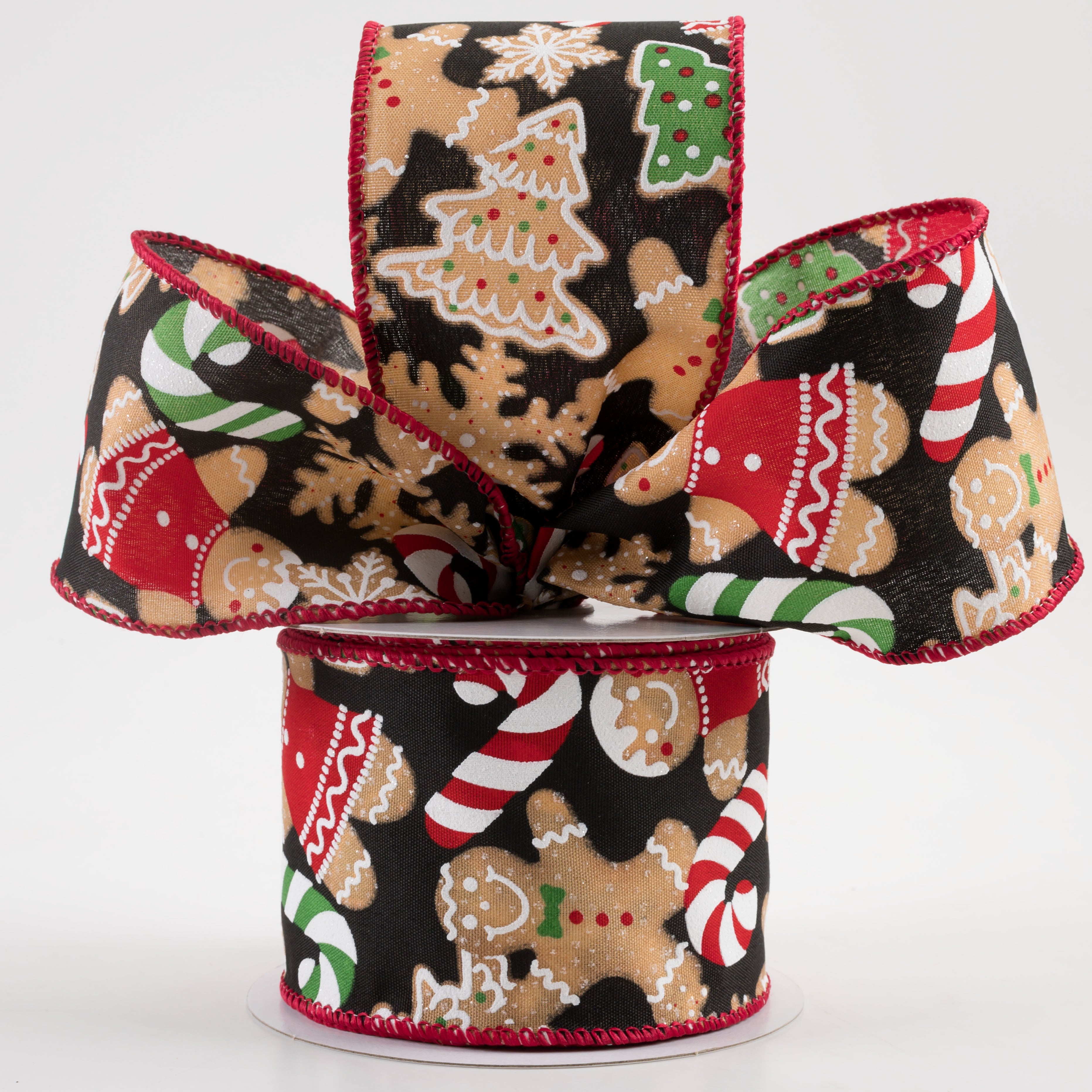 2.5" Gingerbread Cookies Candy Cane Ribbon: Black (10 Yards) Lifestyle Photo