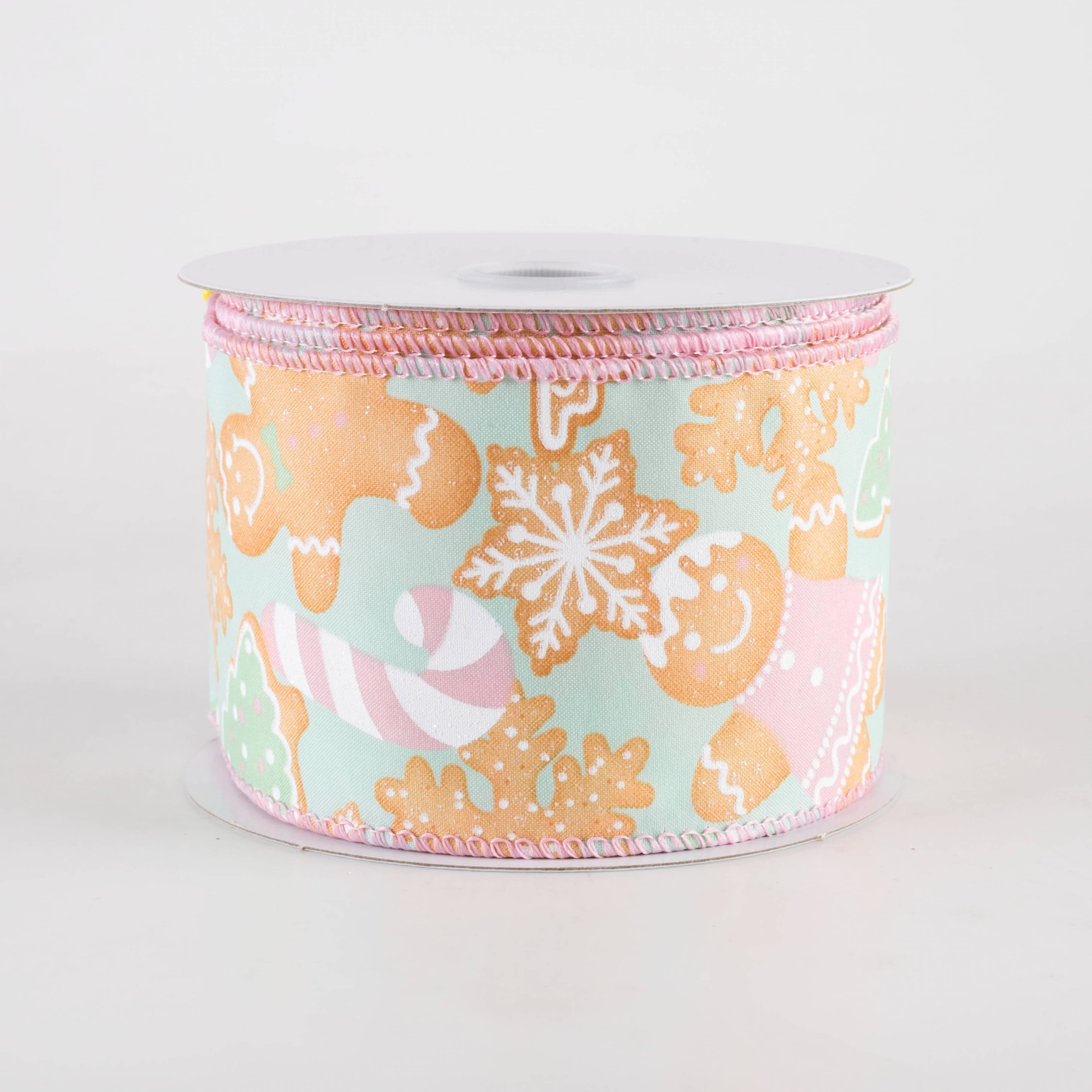 2.5" Gingerbread Cookies Ribbon: Mint & Pink (10 Yards) Item Number: 71409-40-06