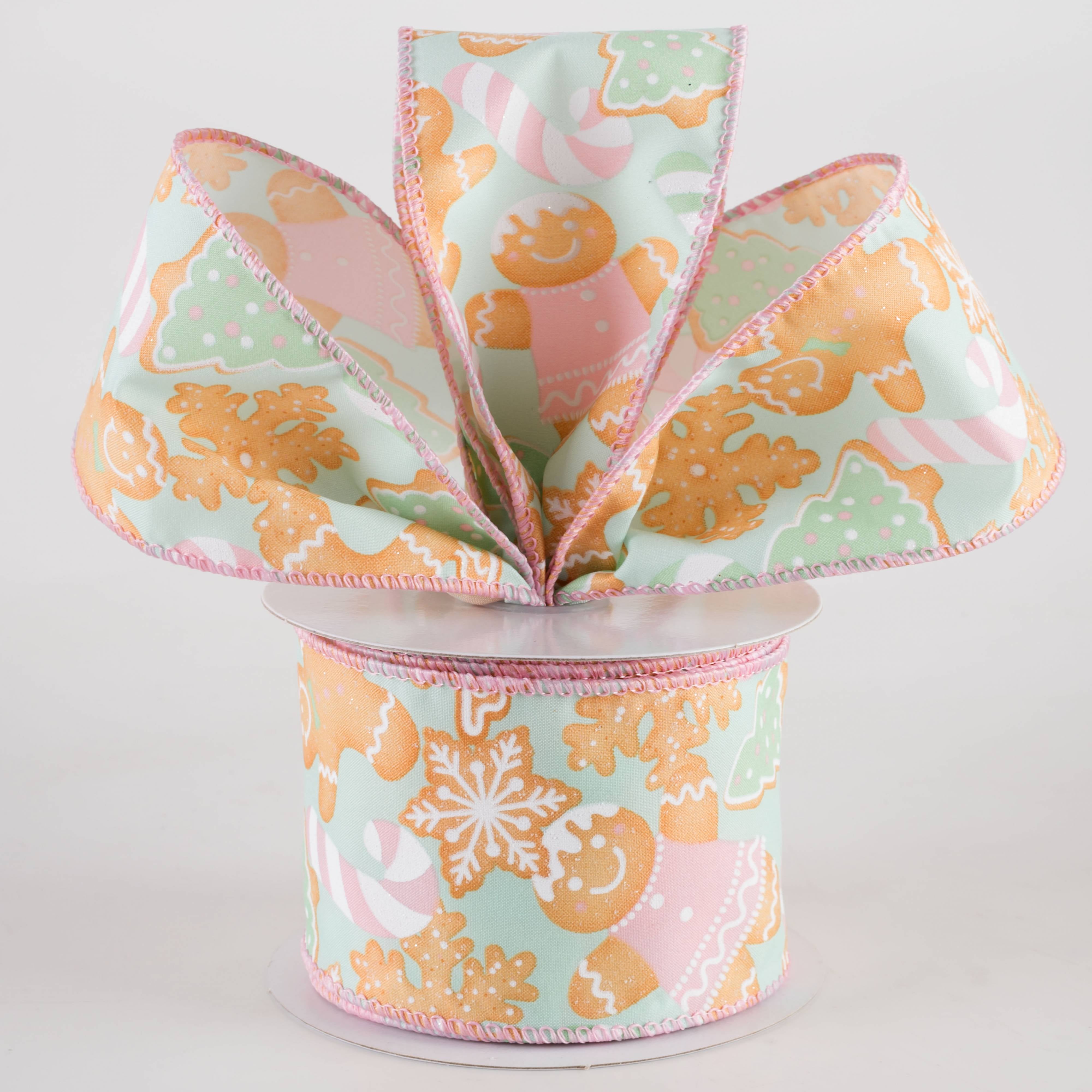 2.5" Gingerbread Cookies Ribbon: Mint & Pink (10 Yards) Lifestyle Photo