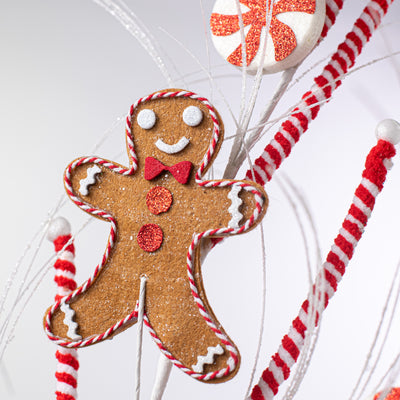 33" Gingerbread Grass Spray: Red, White, Brown Lifestyle Photo