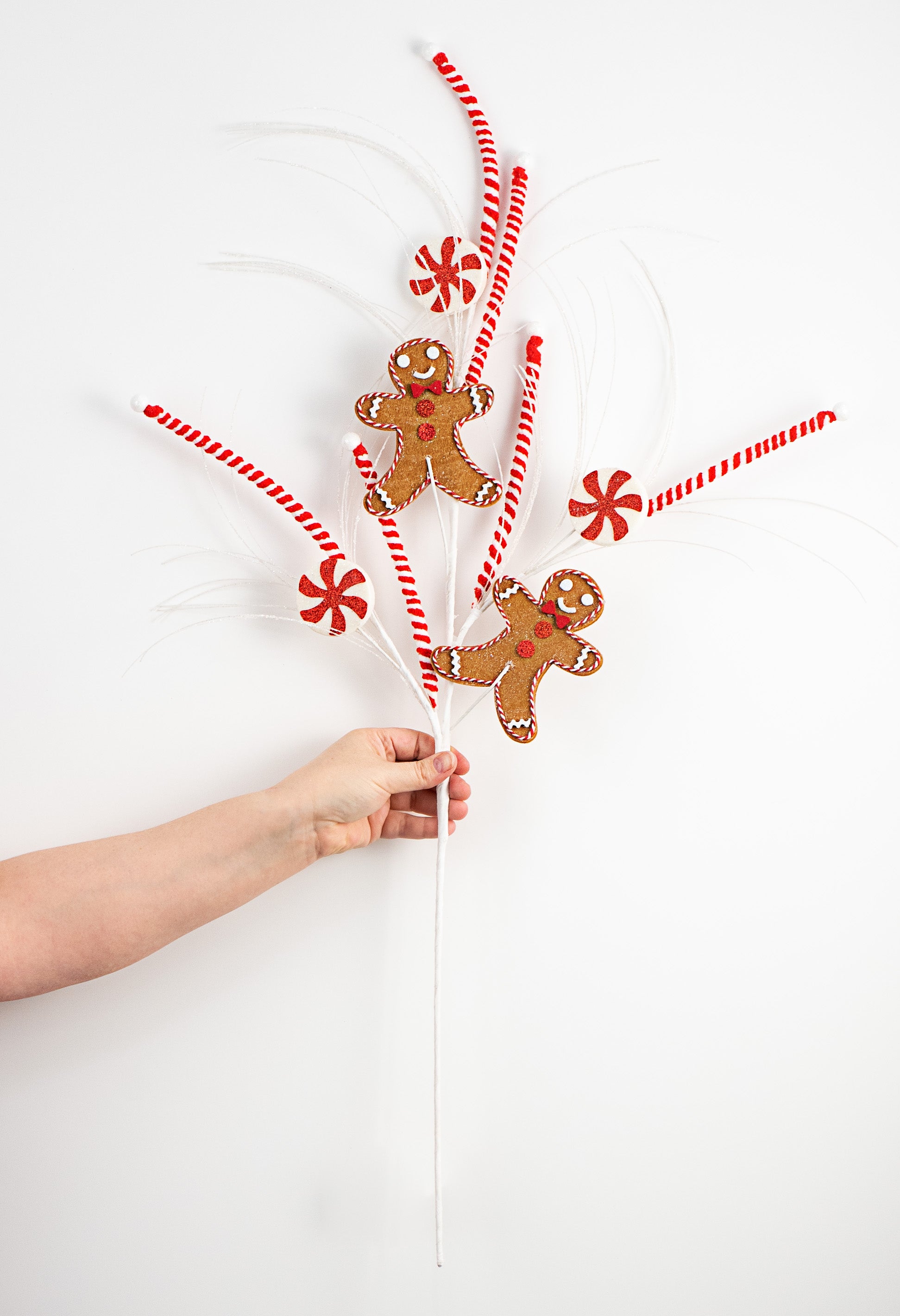 33" Gingerbread Grass Spray: Red, White, Brown detail photo 3