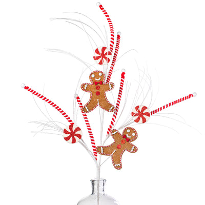 33" Gingerbread Grass Spray: Red, White, Brown Item Number: 201131