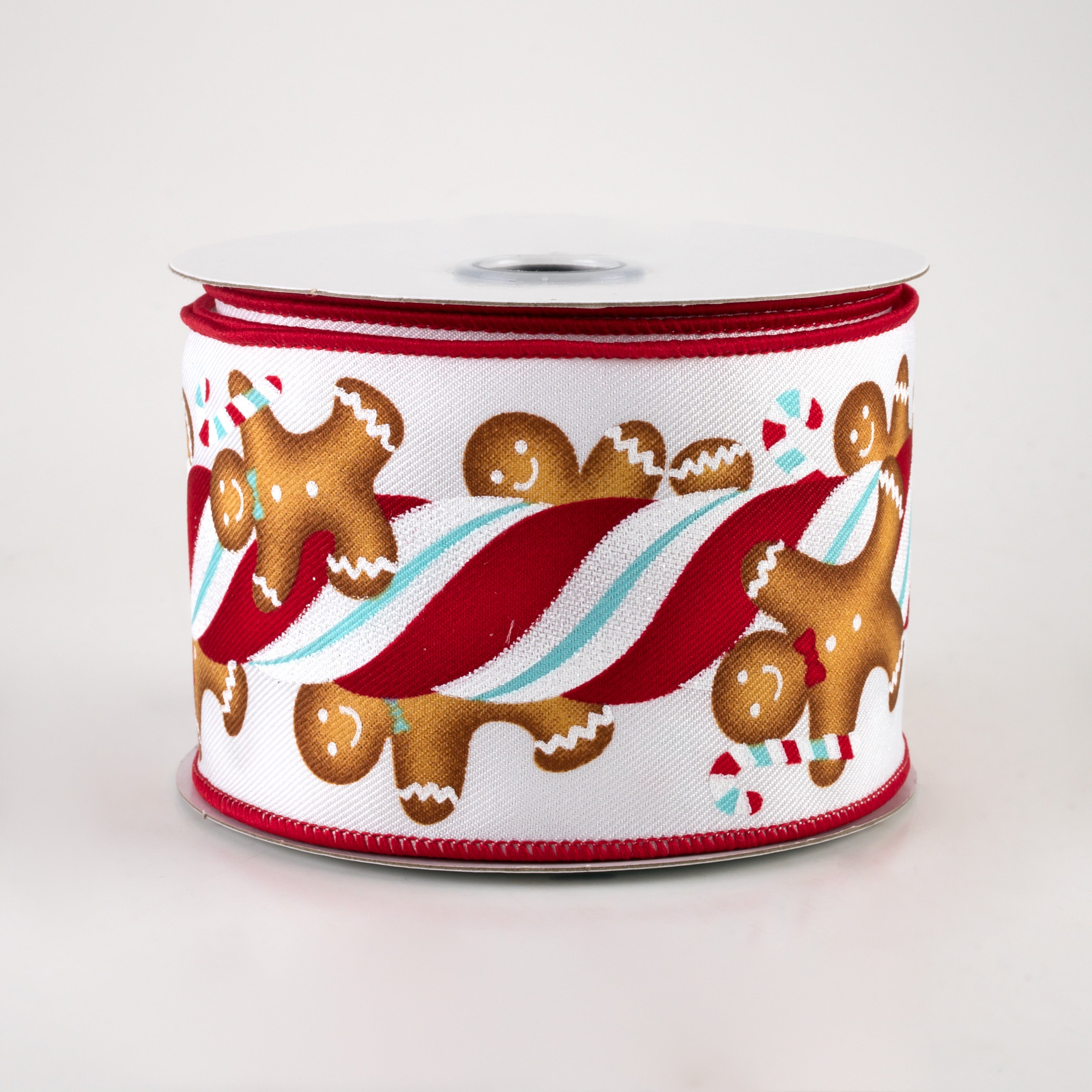 2.5" Gingerbread Kids With Candy Ribbon: Red & Ice Blue (10 Yards)