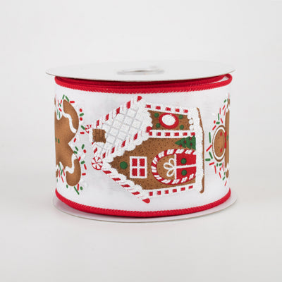 2.5" Gingerbread Man & House Ribbon: White (10 Yards)