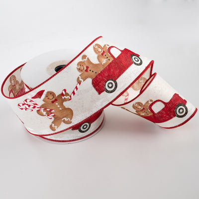 2.5" Gingerbread With Truck Ribbon: Off White (10 Yards) Lifestyle Photo