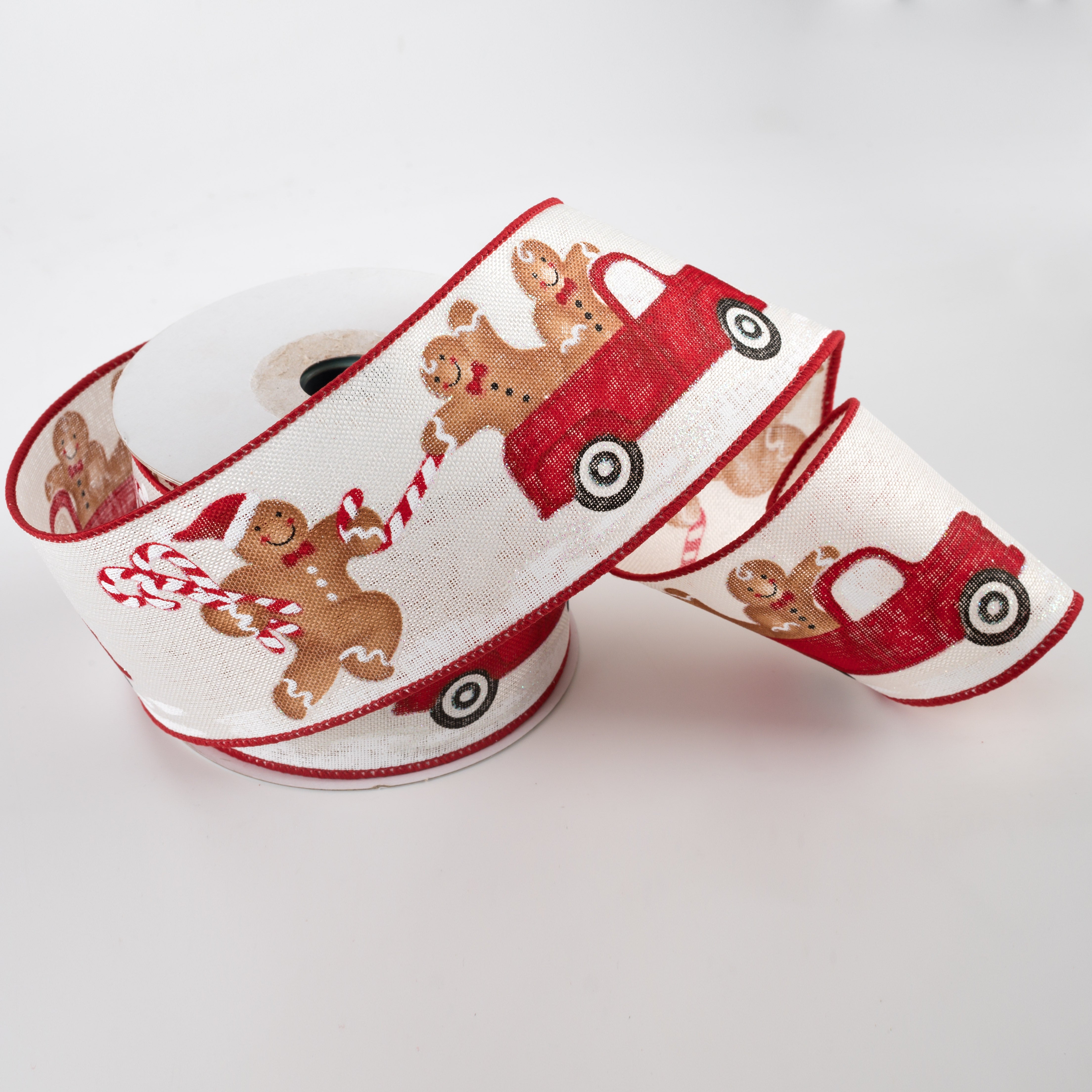 2.5" Gingerbread With Truck Ribbon: Off White (10 Yards) Lifestyle Photo