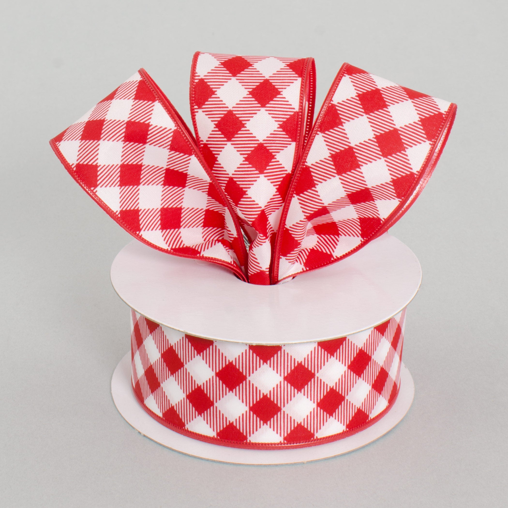 1.5" Gingham Basketweave Satin Ribbon: Red & White (10 Yards) Lifestyle Photo