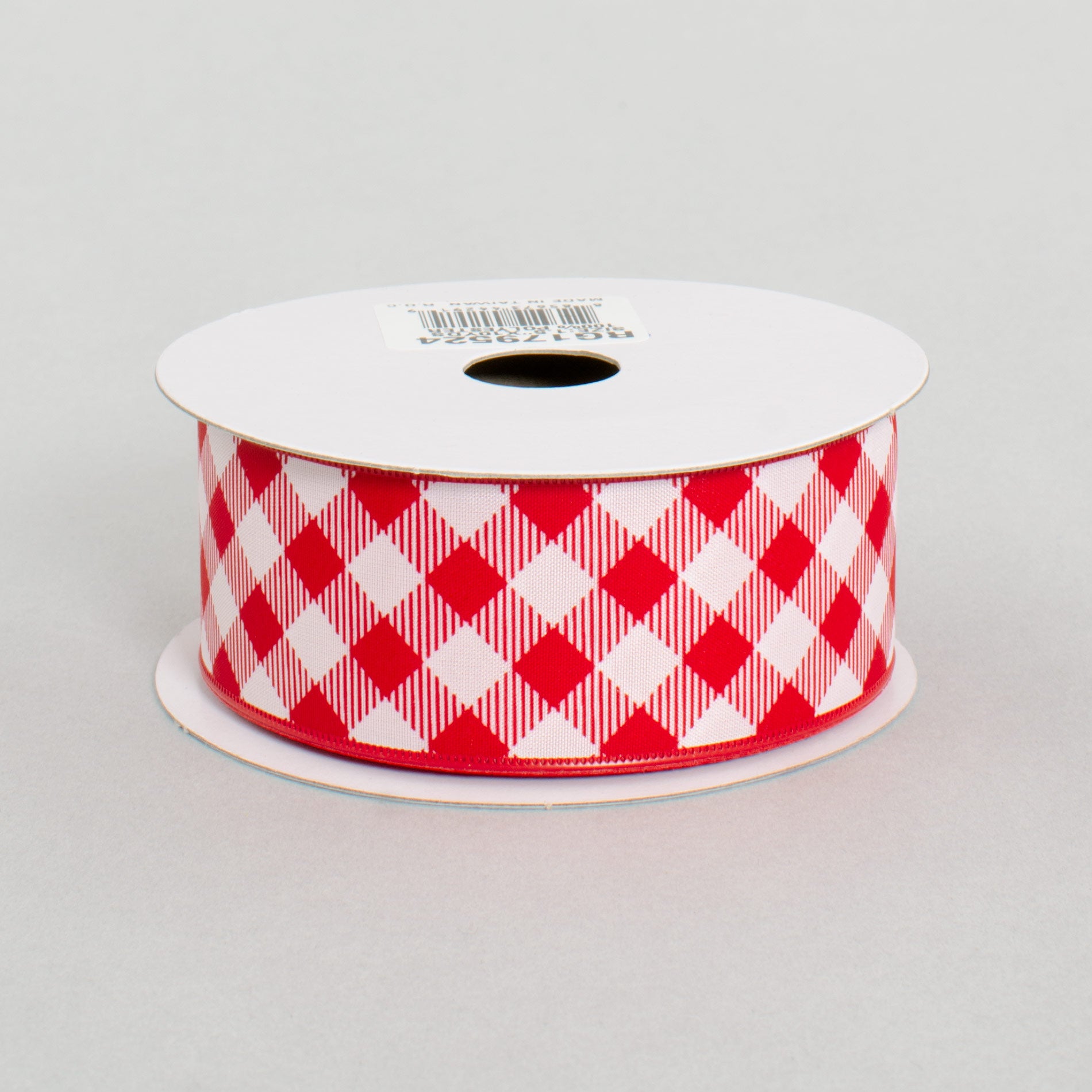 1.5" Gingham Basketweave Satin Ribbon: Red & White (10 Yards)