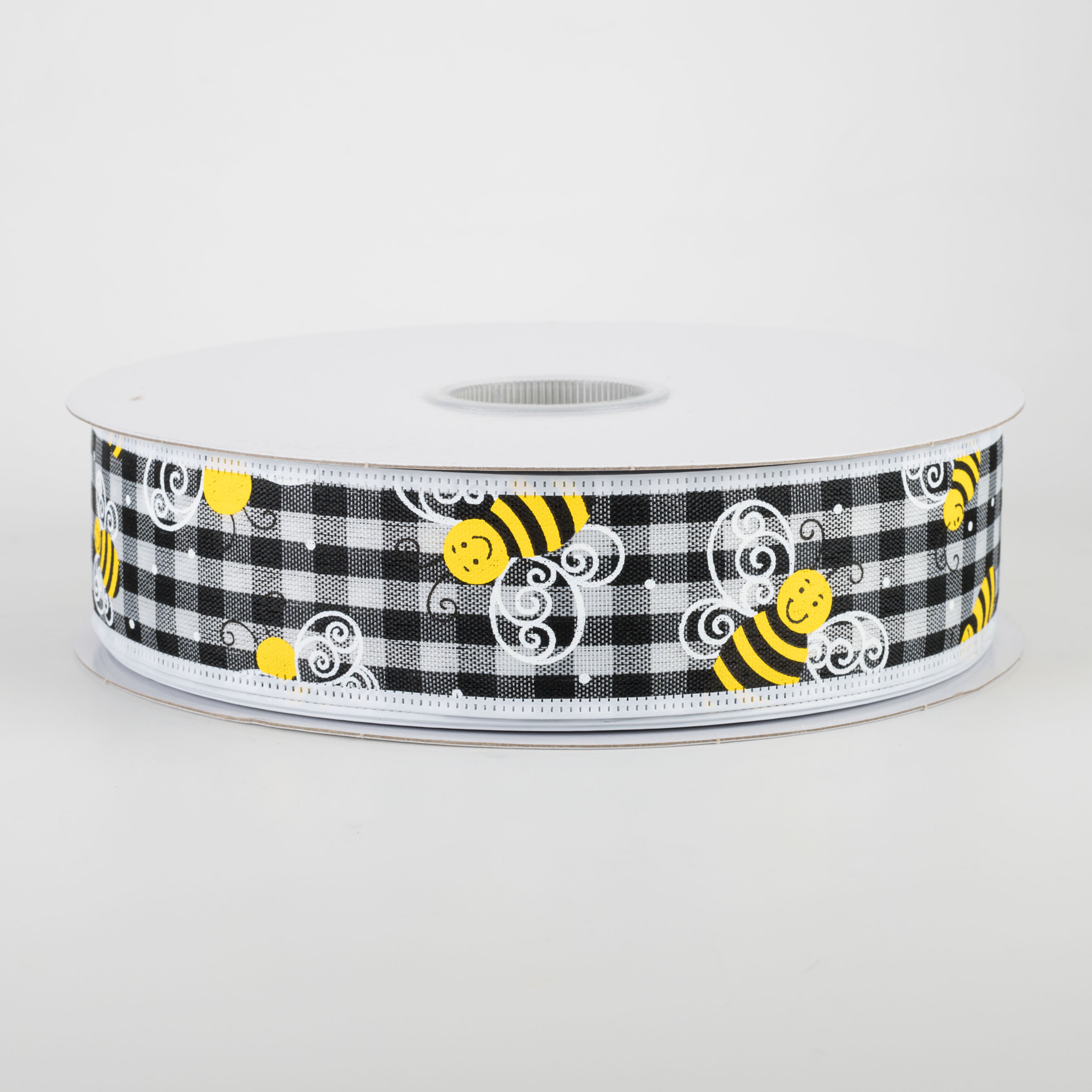 1.5" Gingham Bee Ribbon With White Edge (50 Yards)