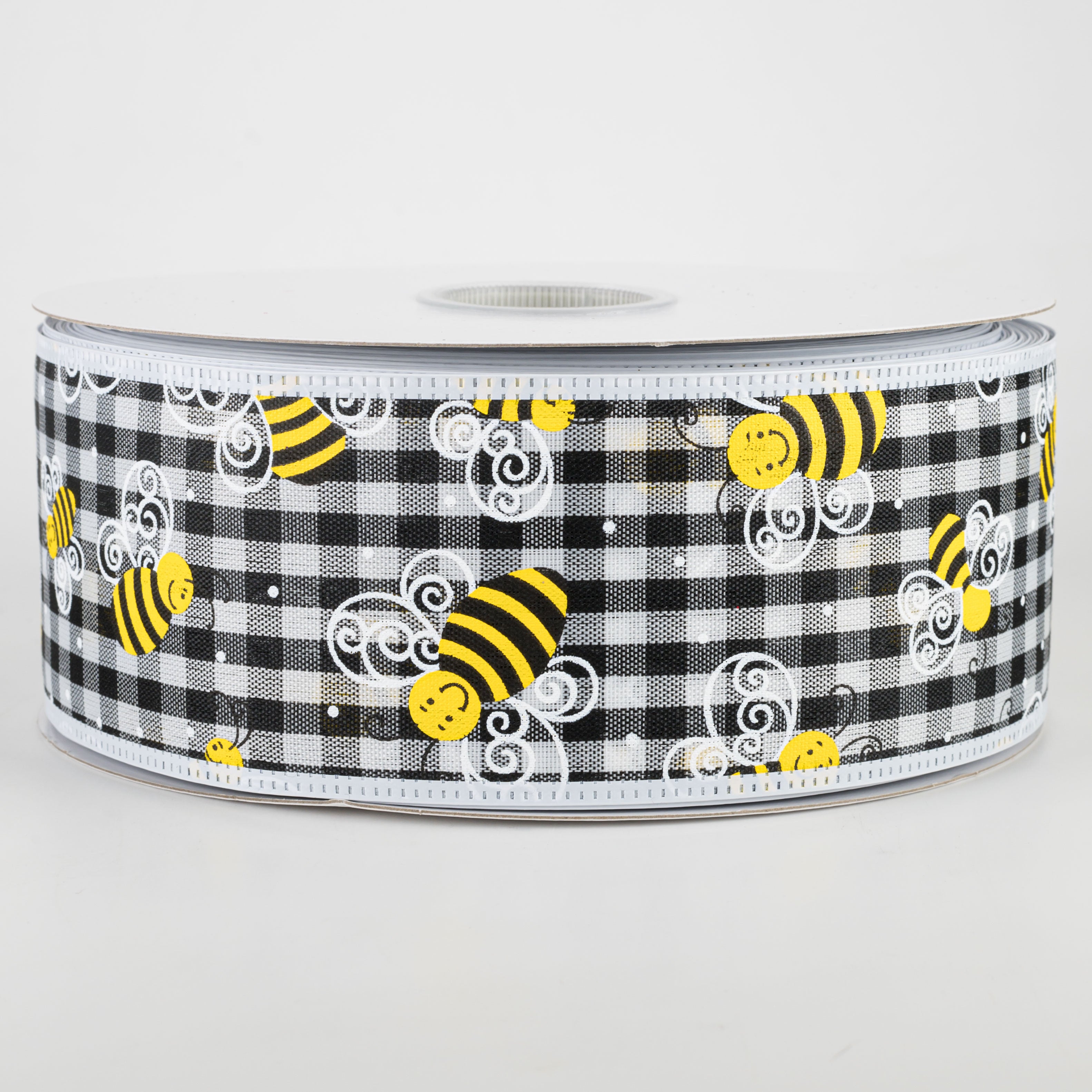 2.5" Gingham Bee Ribbon With White Edge (50 Yards) Item Number: 845-40-152