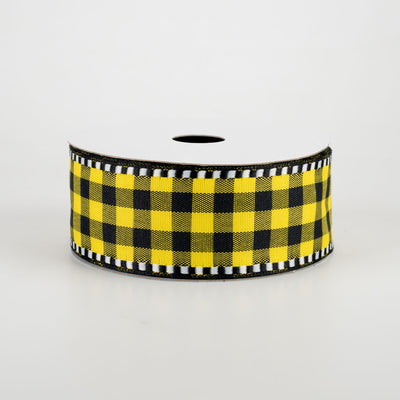 1.5" Gingham Check Dashed Edge Ribbon: Yellow & Black (10 Yards)