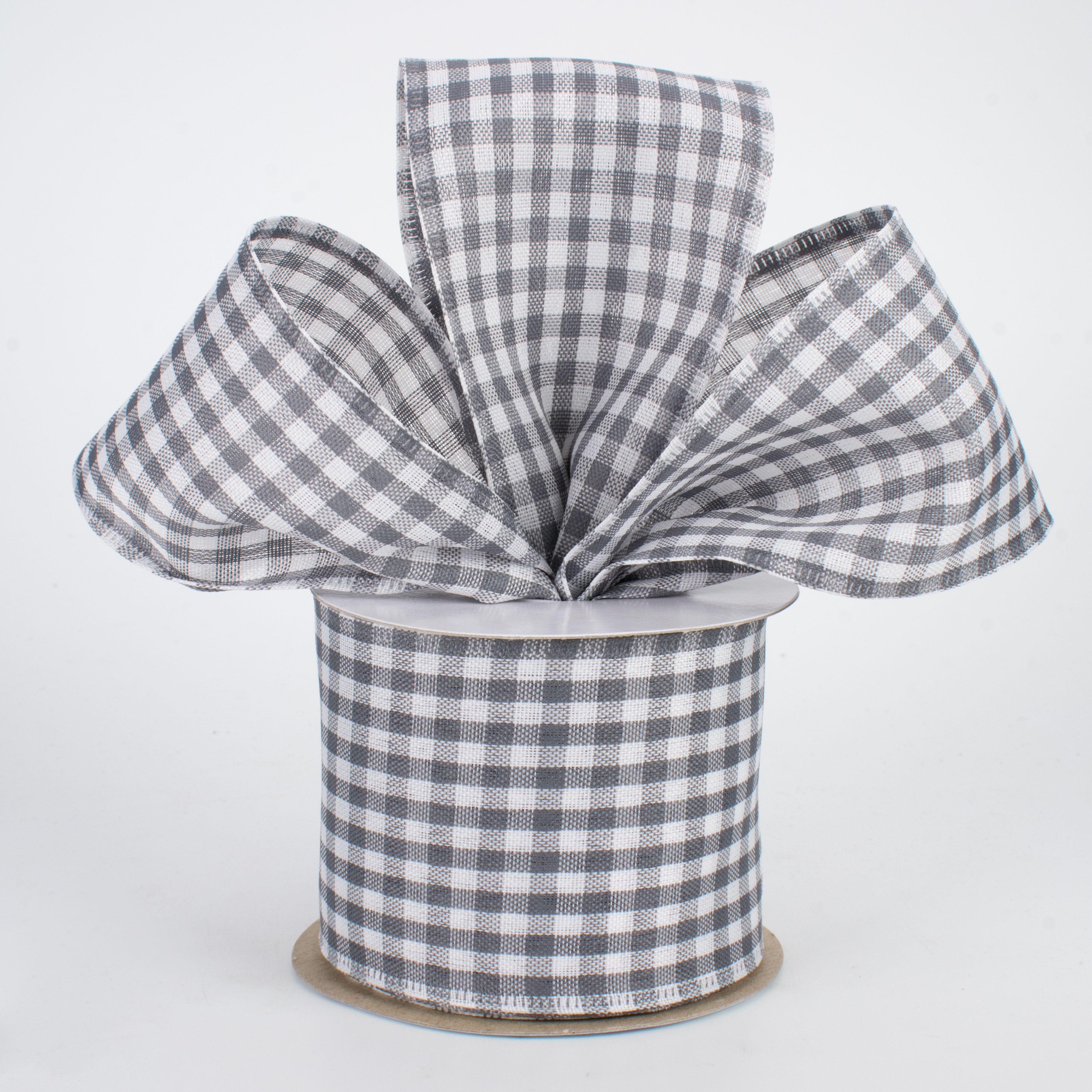 2.5" Gingham Check Wired Ribbon: Grey & White (10 Yards) Lifestyle Photo