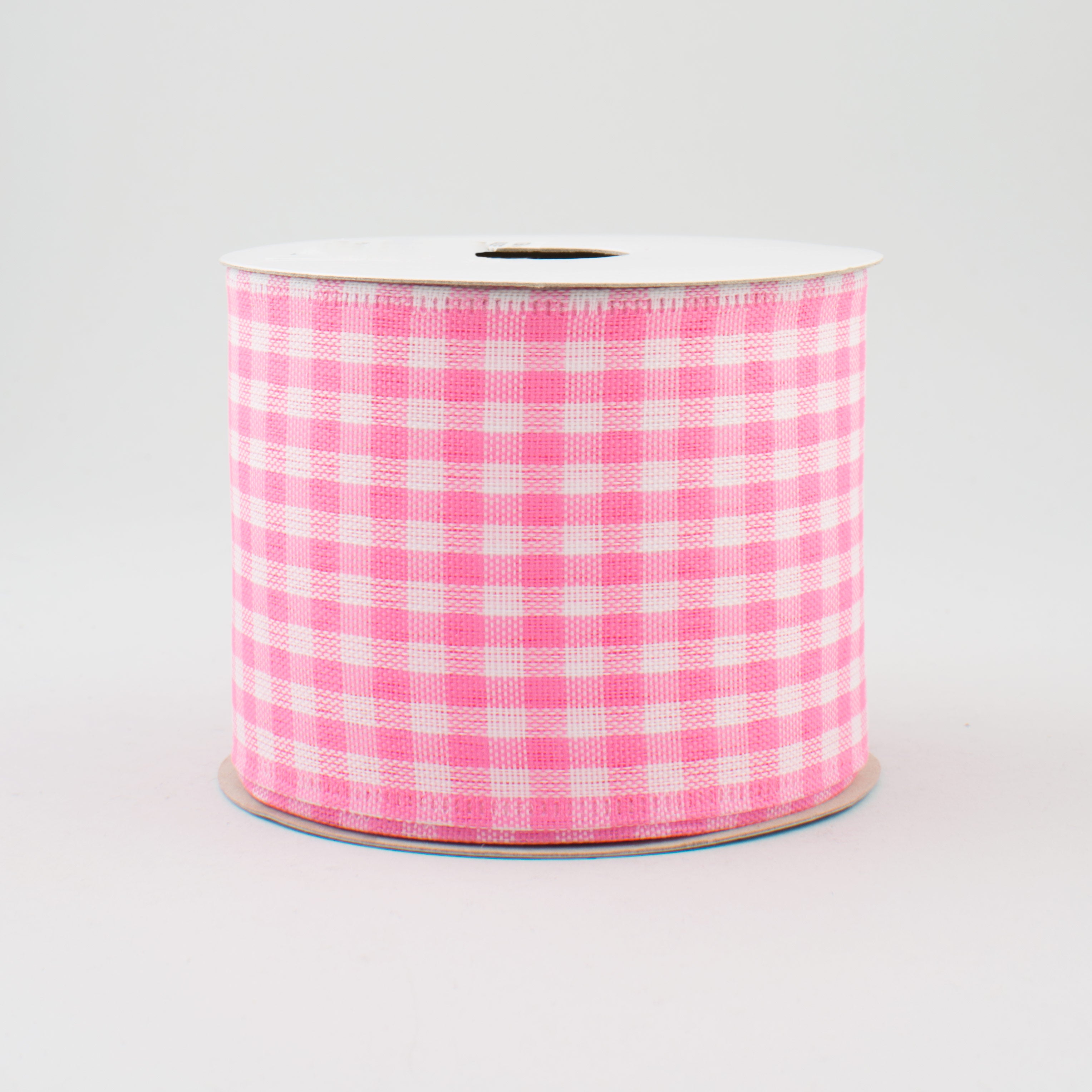 2.5" Gingham Check Wired Ribbon: Pink & White (10 Yards)