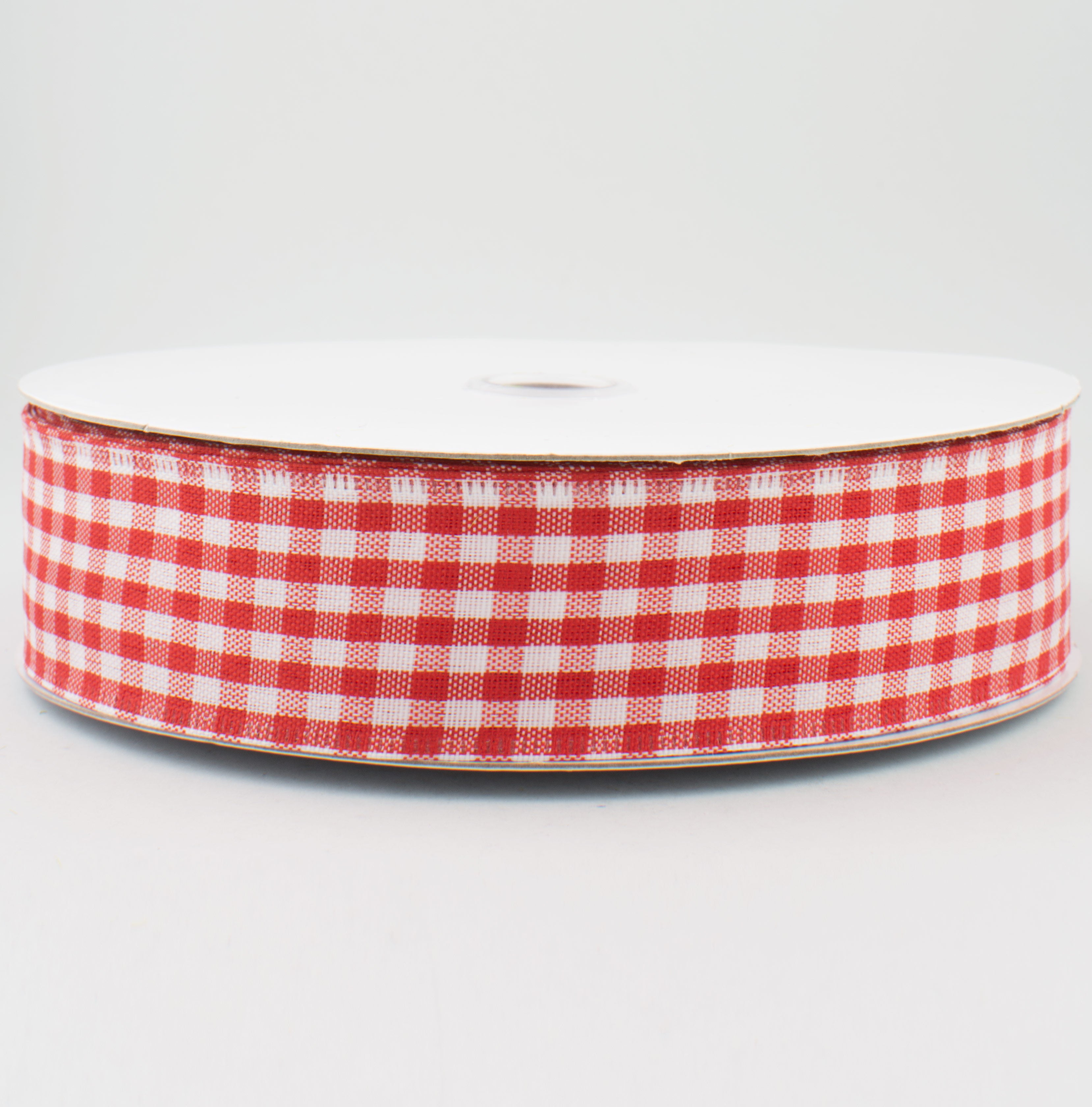 1.5" Gingham Check Wired Ribbon: Red & White (50 Yards)