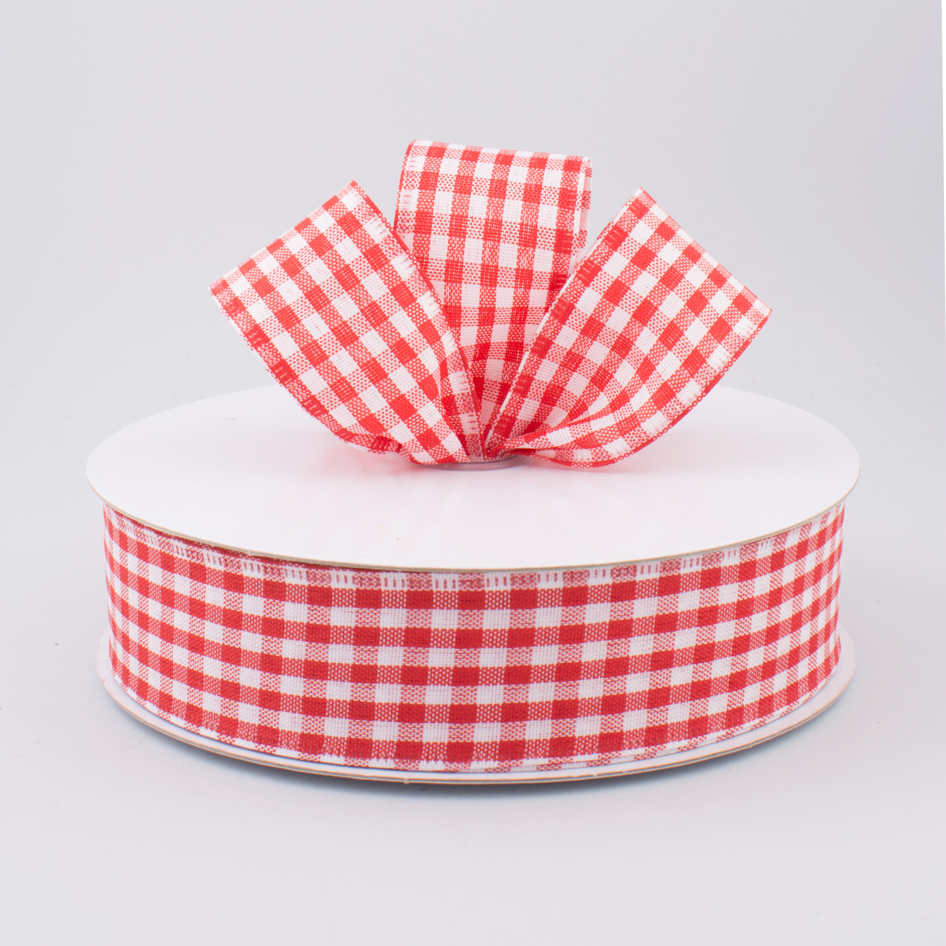 1.5" Gingham Check Wired Ribbon: Red & White (50 Yards) Lifestyle Photo