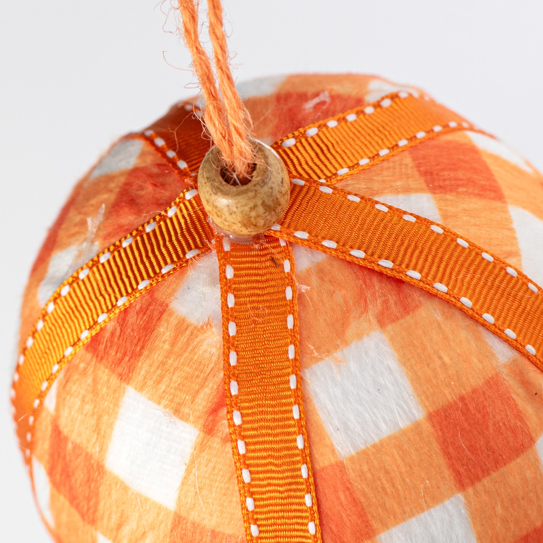 6" Gingham Egg Ornament: Orange detail photo 3