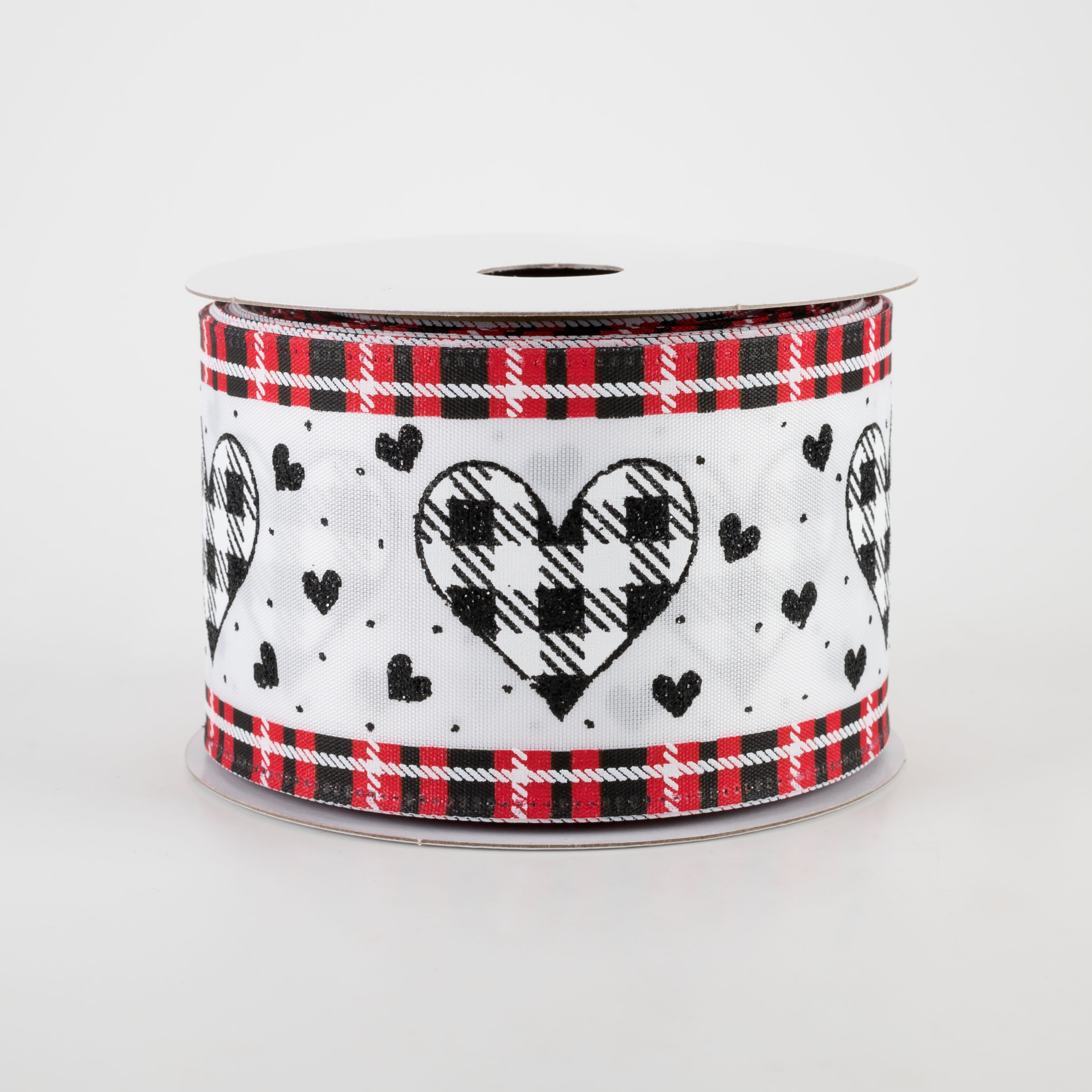 2.5" Gingham Hearts Plaid Edge Ribbon: Red & Black (10 Yards)