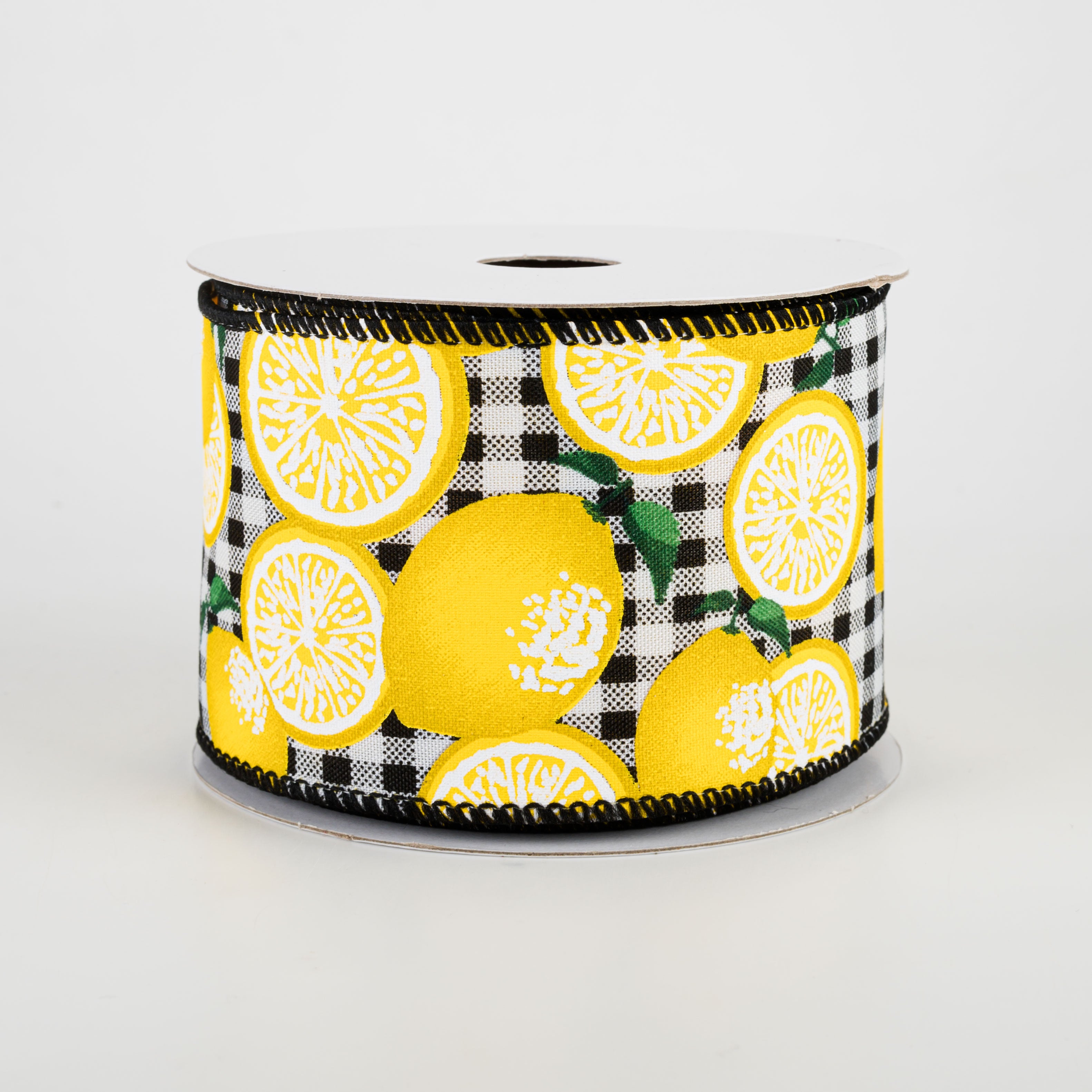 2.5" Gingham Lemons Ribbon: Black (10 Yards)
