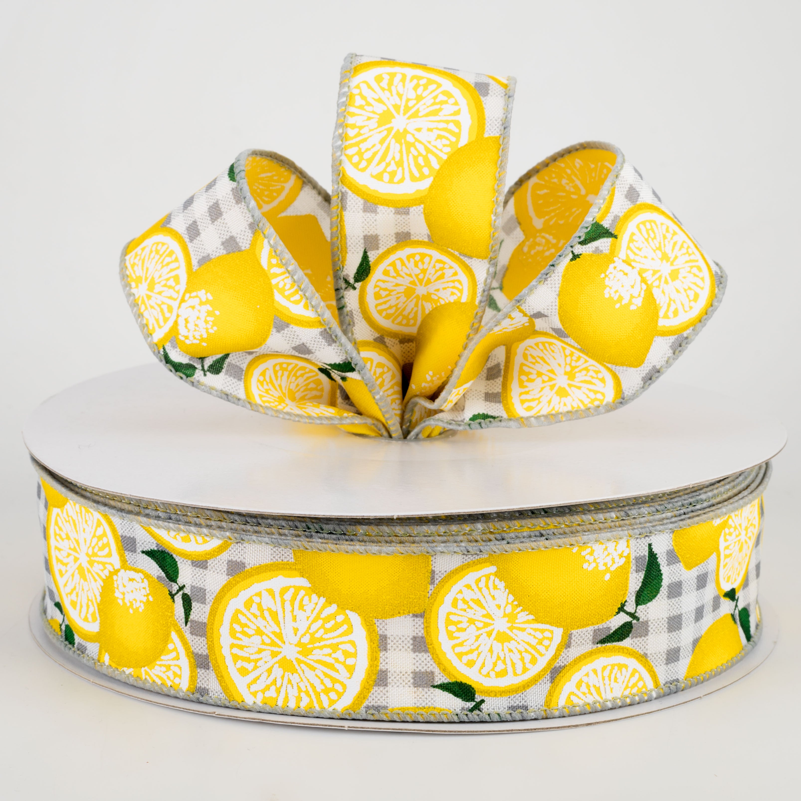 1.5" Gingham Lemons Ribbon: Green (50 Yards) Lifestyle Photo