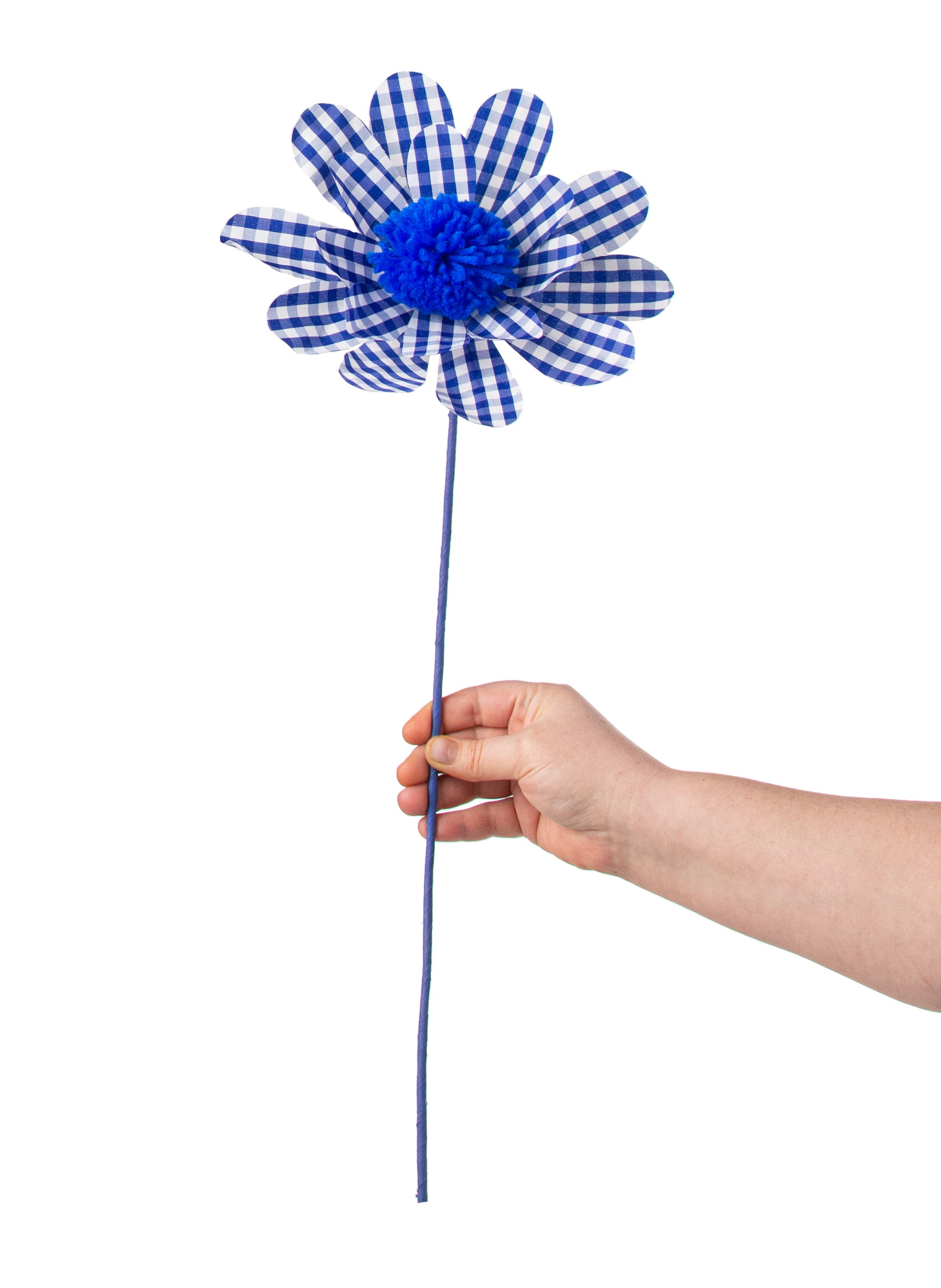 24" Gingham Sunflower Pick: Blue & White detail photo 3