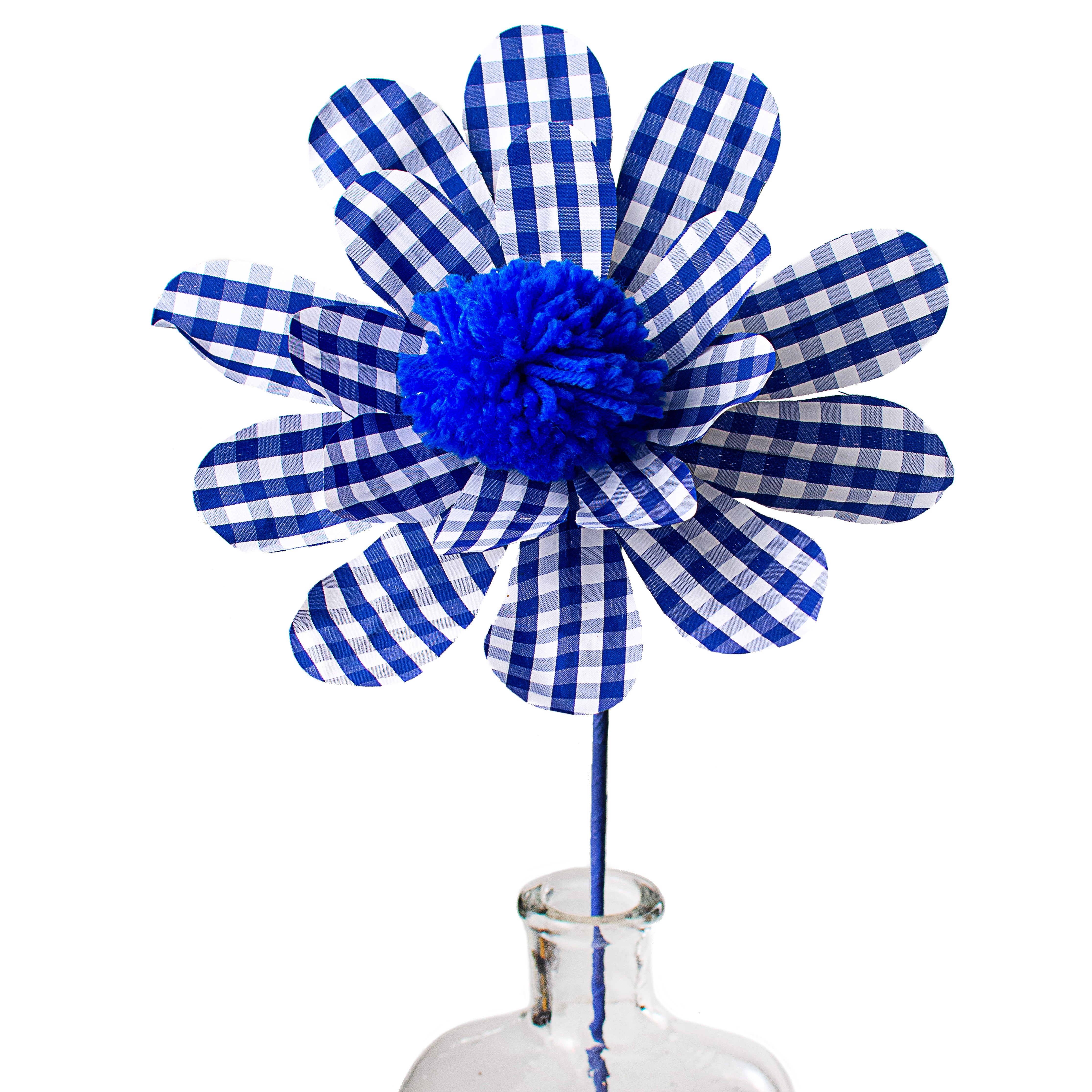 24" Gingham Sunflower Pick: Blue & White Item Number: 62815BL