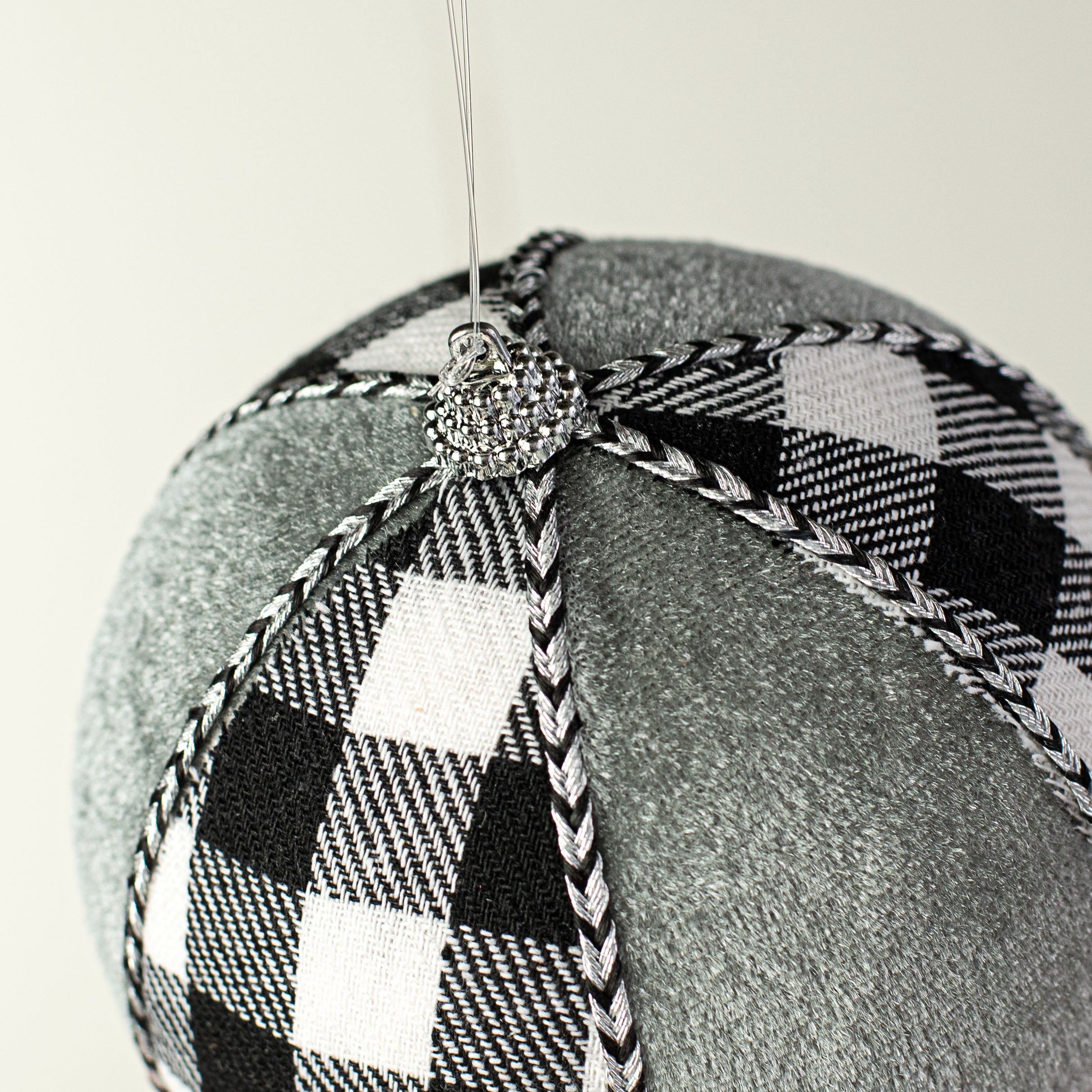 5" Gingham & Velvet Ball Ornament detail photo 3