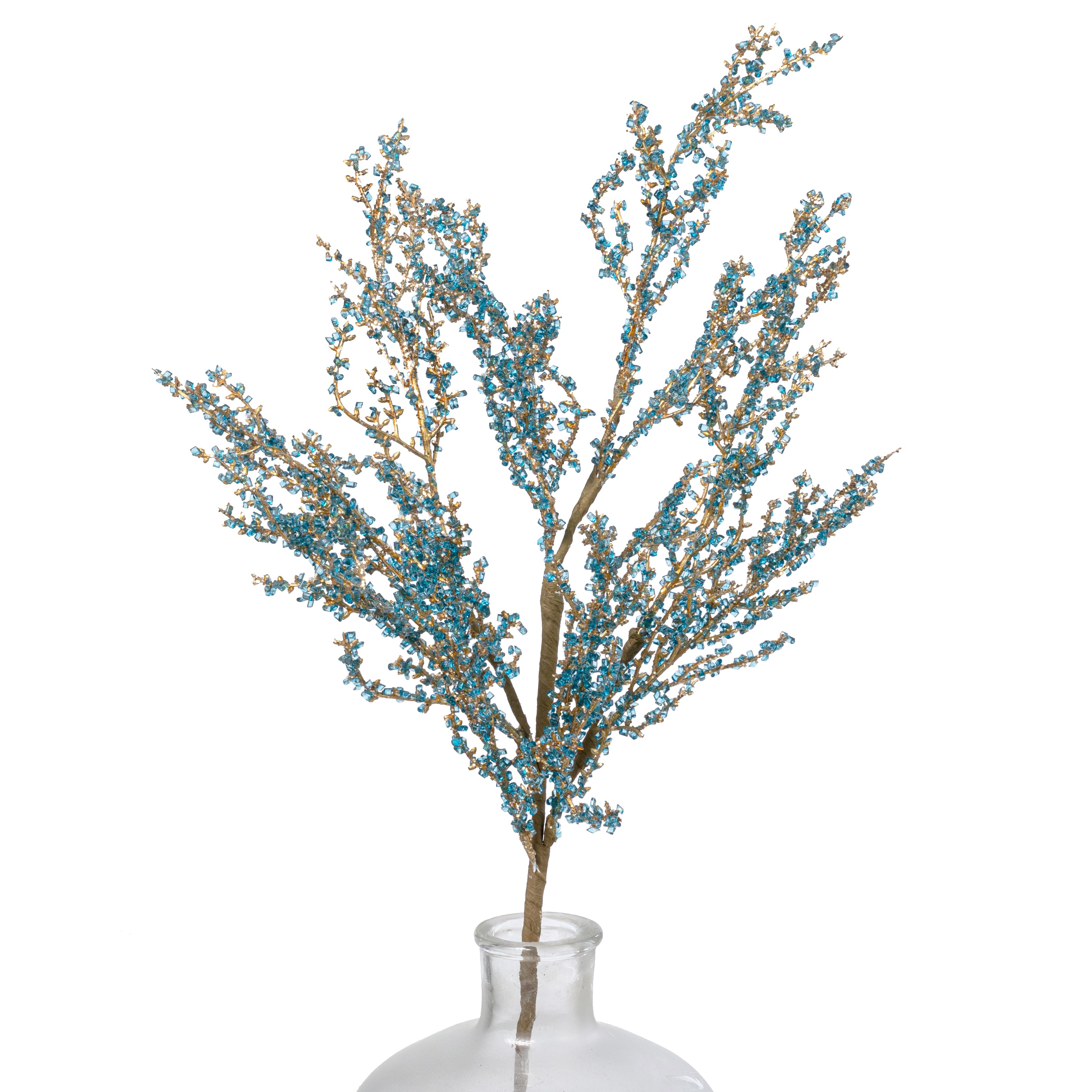 30" Iced Bead Twig Spray: Blue & Gold