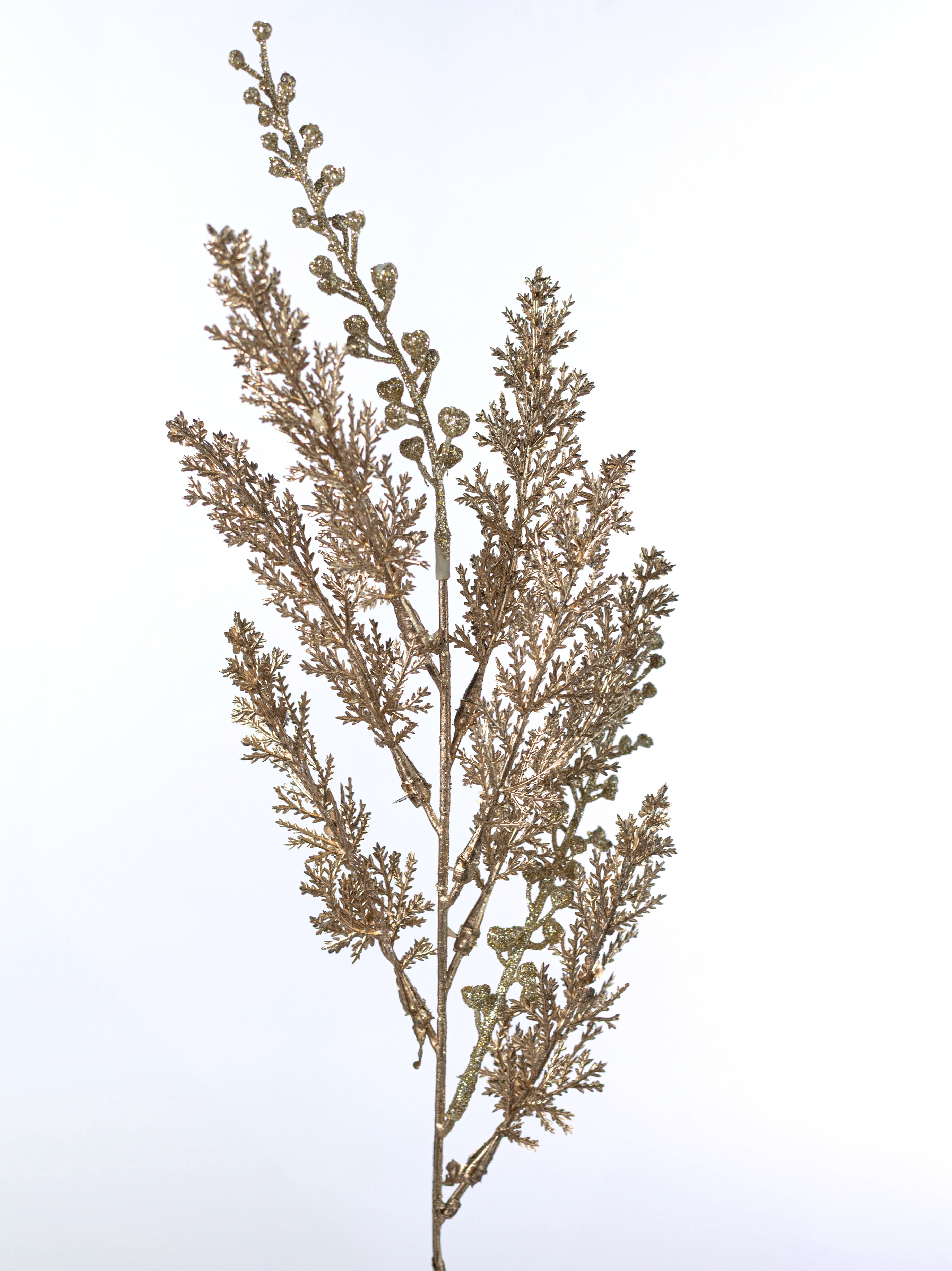 19" Glittered Cypress & Seed Pod Bush: Champagne Gold