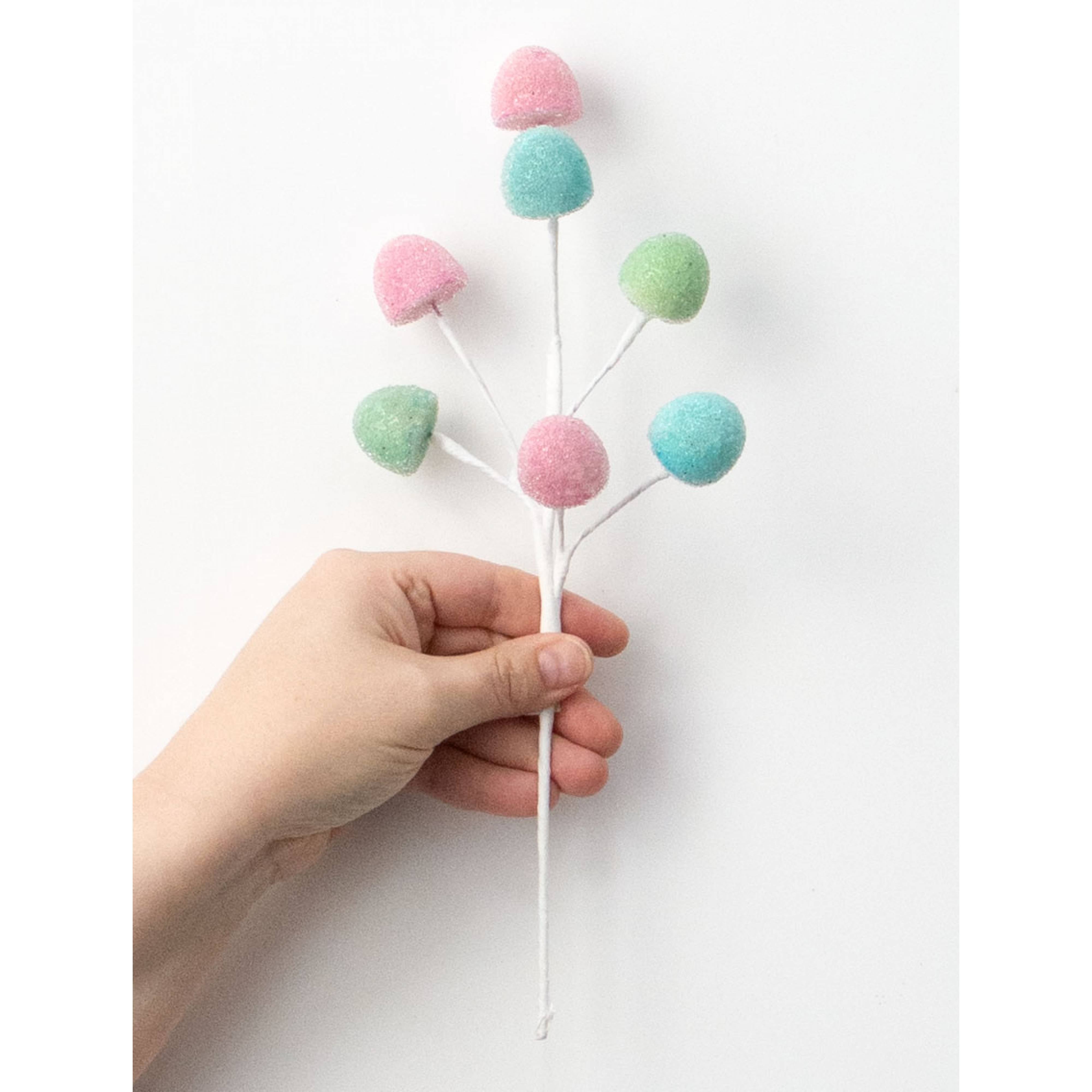 11" Glass Bead Gumdrops Pick: Pink, Blue & Mint Green detail photo 3