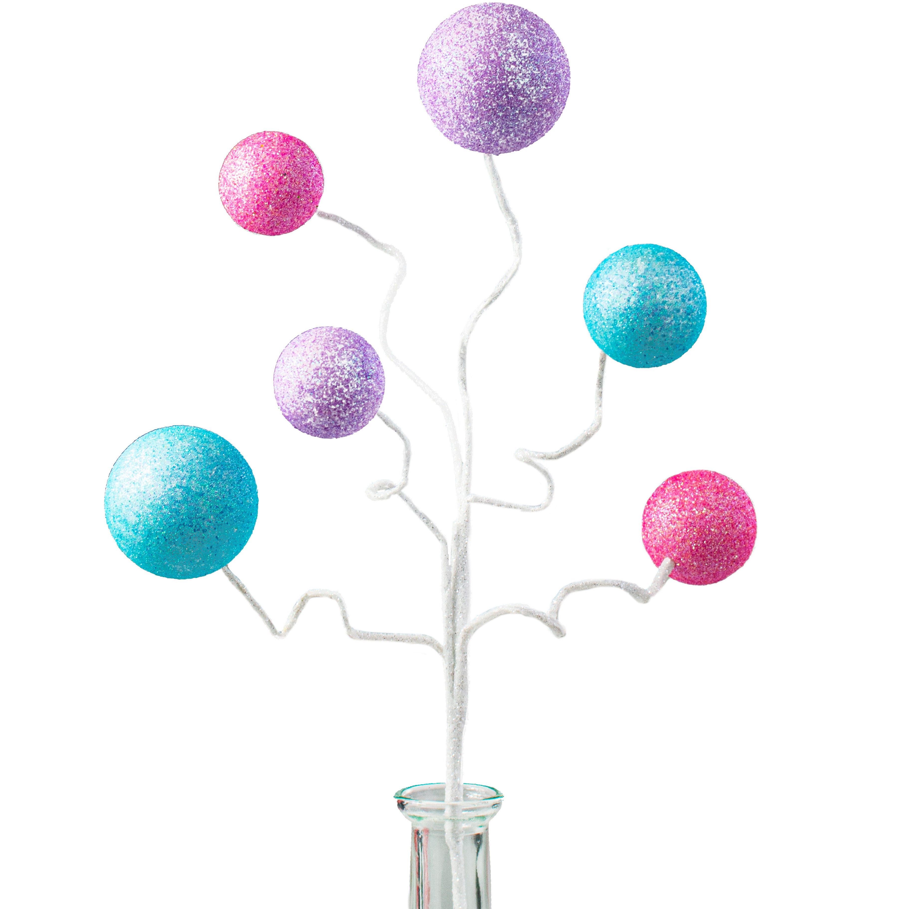 17" Glitter Ball Pick: Pink, Blue, Lavender Spring Multicolor Item Number: HE4129A8