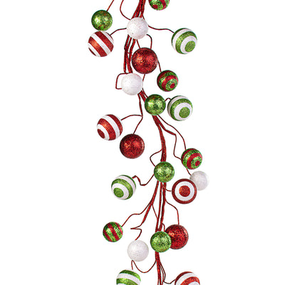 5' Glitter Ball Wired Garland: Red, Lime Green, White Item Number: XG673392
